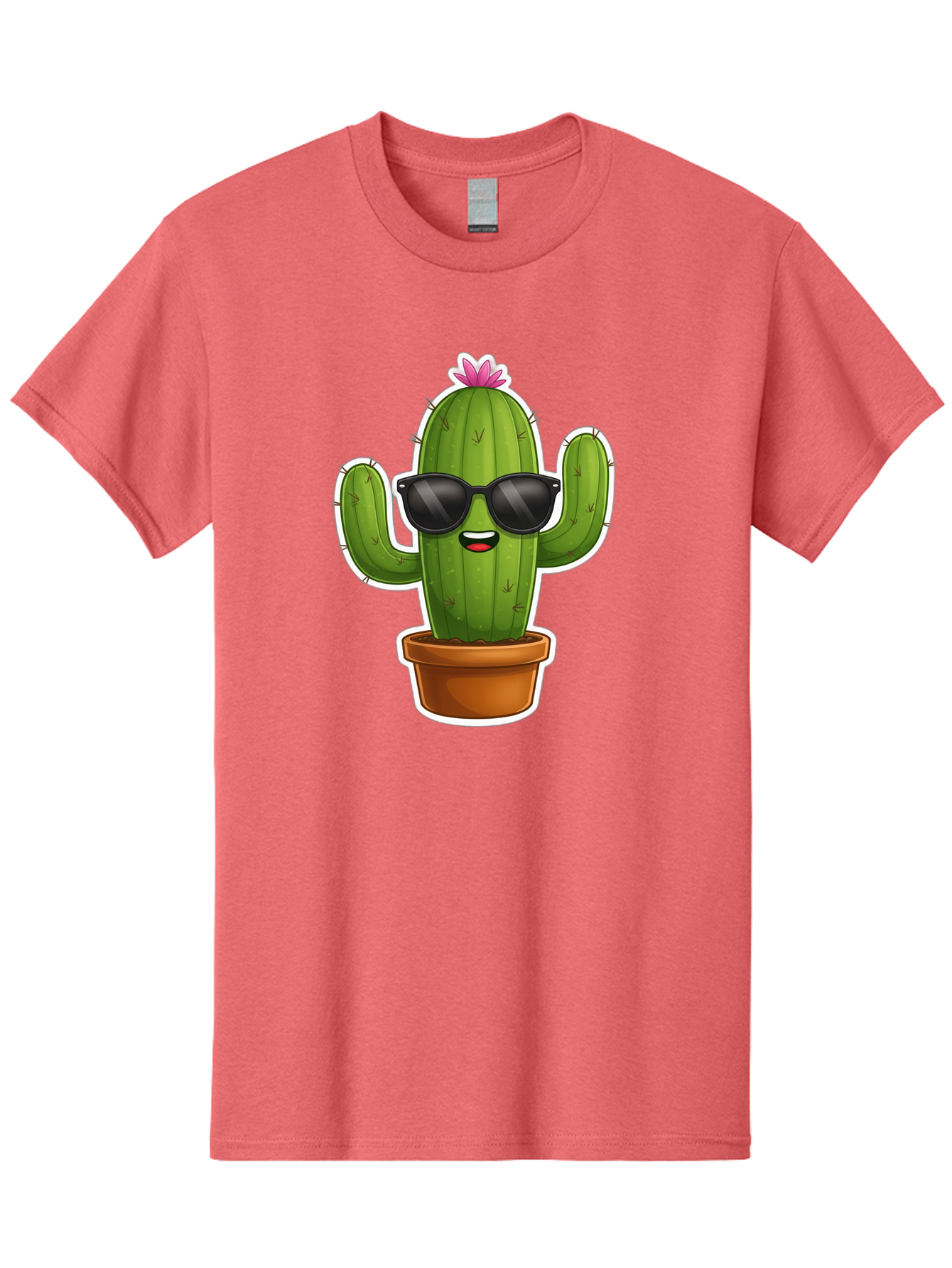 Cactus-In-Sunglasses Men'S Graphic Tee, 100% Cotton, Comfortable Casual Summer Wear, Machine Washable, Cartoon Cactus, Sunglasses, Cool Cactus, Potted Plant, Desert Humor, Fun Character, Quirky Illustration, Cactus Love, Trendy Graphics Bac752 4