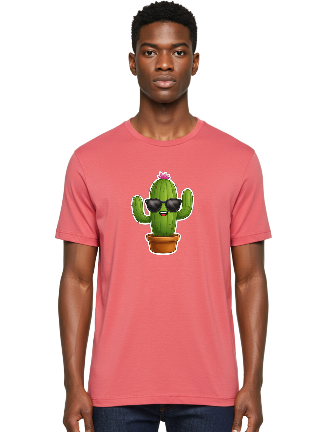 Cactus-In-Sunglasses Men'S Graphic Tee, 100% Cotton, Comfortable Casual Summer Wear, Machine Washable, Cartoon Cactus, Sunglasses, Cool Cactus, Potted Plant, Desert Humor, Fun Character, Quirky Illustration, Cactus Love, Trendy Graphics Bac752 19