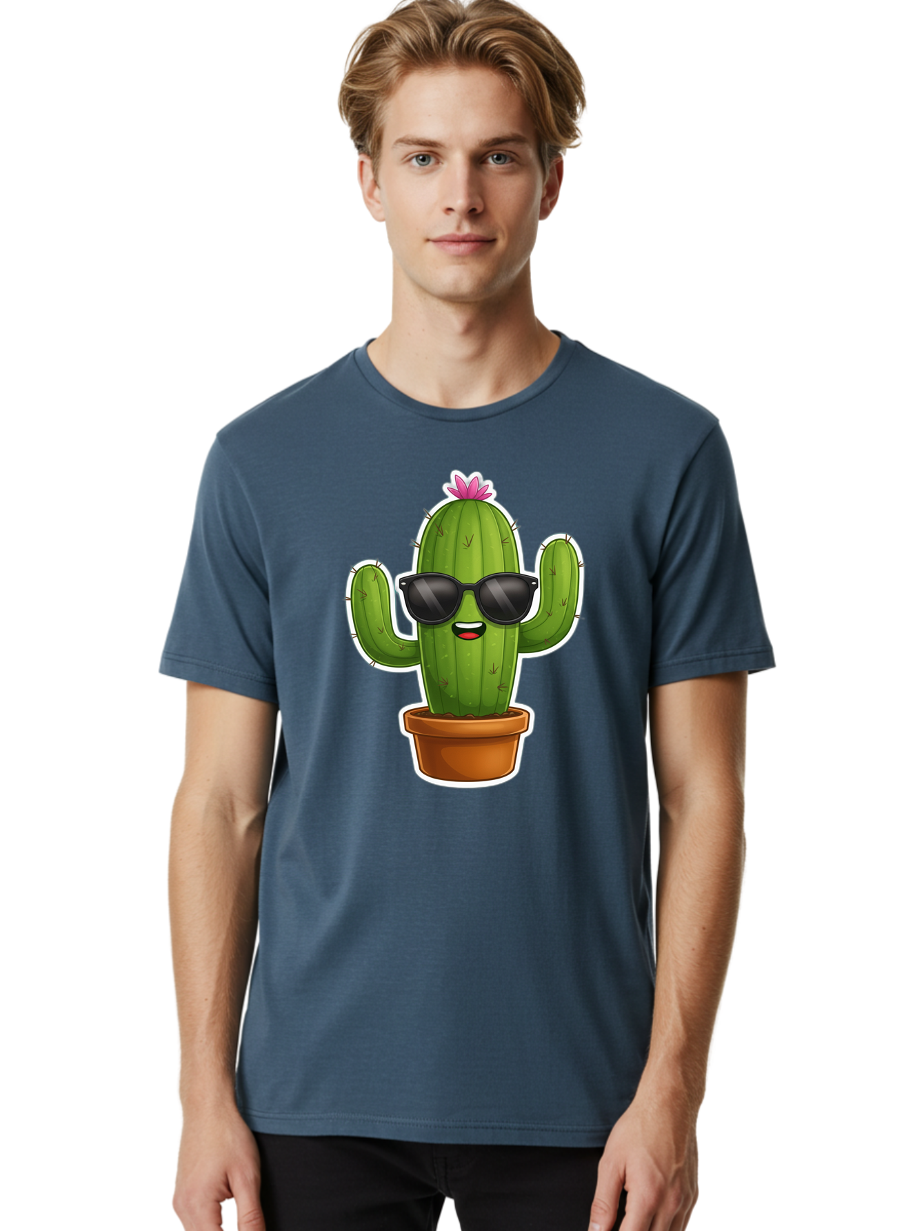 Cactus-In-Sunglasses Men'S Graphic Tee, 100% Cotton, Comfortable Casual Summer Wear, Machine Washable, Cartoon Cactus, Sunglasses, Cool Cactus, Potted Plant, Desert Humor, Fun Character, Quirky Illustration, Cactus Love, Trendy Graphics Bac752 20