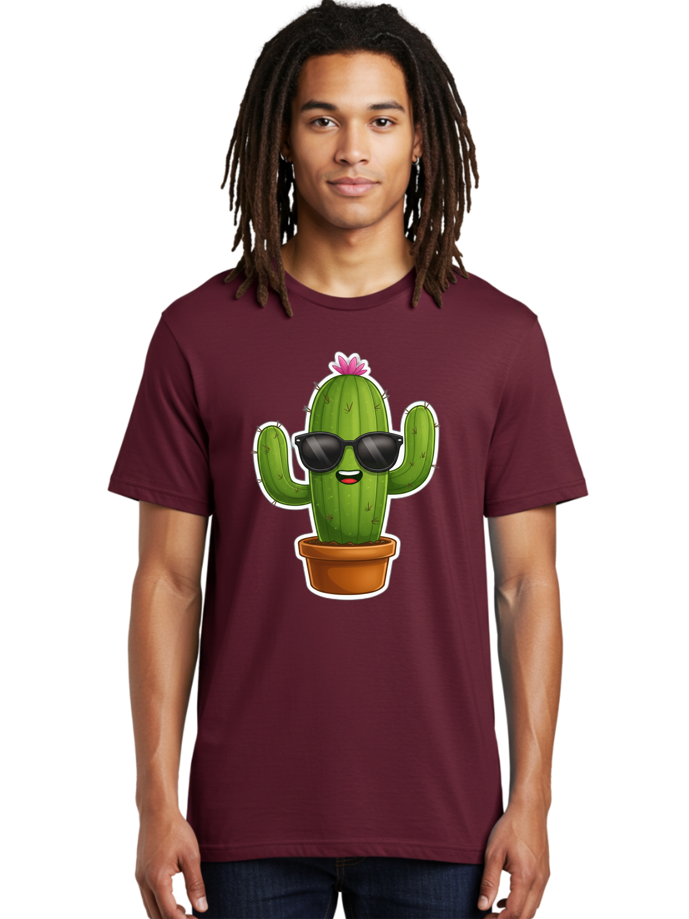 Cactus-In-Sunglasses Men'S Graphic Tee, 100% Cotton, Comfortable Casual Summer Wear, Machine Washable, Cartoon Cactus, Sunglasses, Cool Cactus, Potted Plant, Desert Humor, Fun Character, Quirky Illustration, Cactus Love, Trendy Graphics Bac752 16
