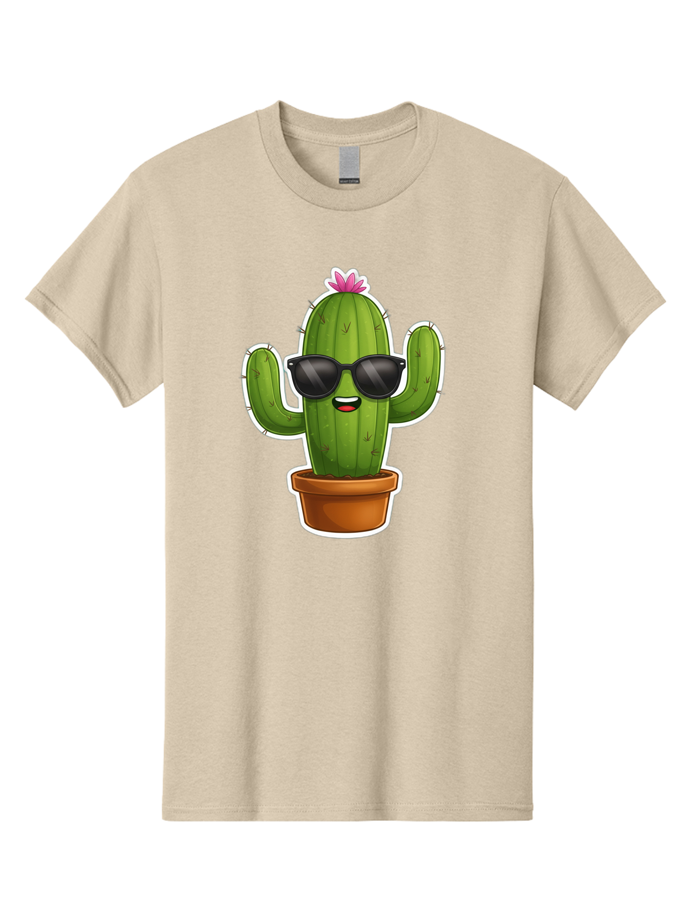 Cactus-In-Sunglasses Men'S Graphic Tee, 100% Cotton, Comfortable Casual Summer Wear, Machine Washable, Cartoon Cactus, Sunglasses, Cool Cactus, Potted Plant, Desert Humor, Fun Character, Quirky Illustration, Cactus Love, Trendy Graphics Bac752 2