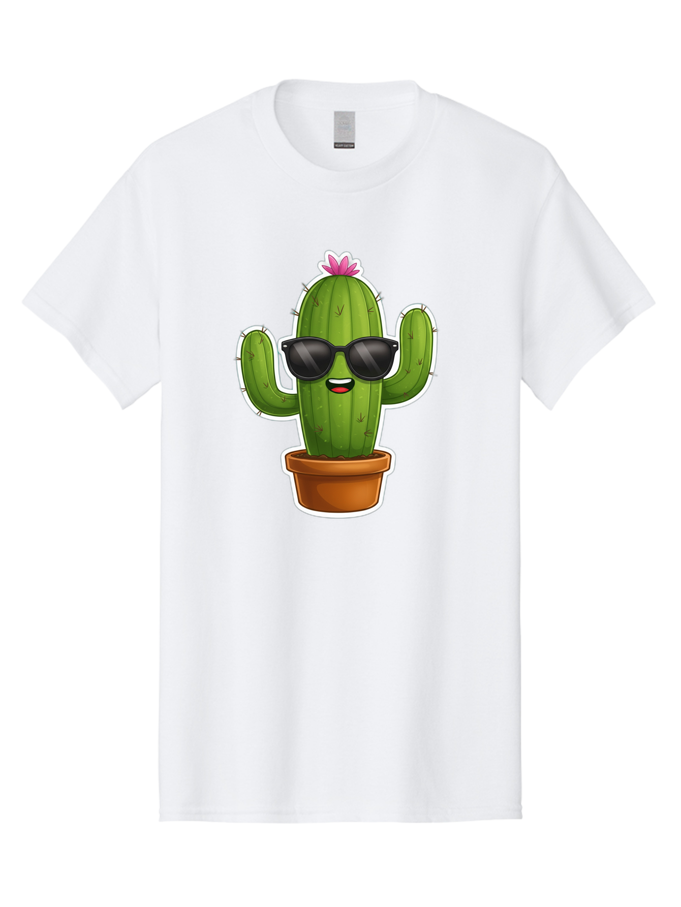 Cactus-In-Sunglasses Men'S Graphic Tee, 100% Cotton, Comfortable Casual Summer Wear, Machine Washable, Cartoon Cactus, Sunglasses, Cool Cactus, Potted Plant, Desert Humor, Fun Character, Quirky Illustration, Cactus Love, Trendy Graphics Bac752 7