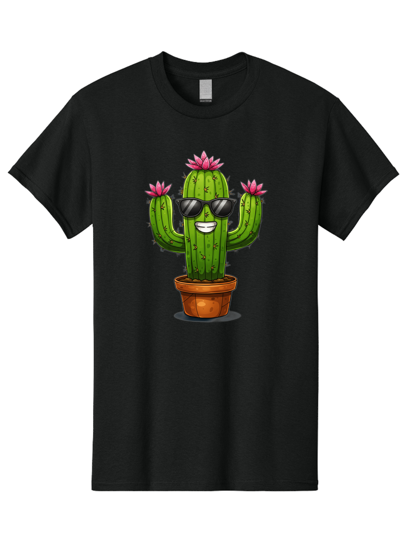 Cactus-Sunglasses-1 Men'S Graphic Tee, 100% Cotton, Comfortable Casual Summer Wear, Machine Washable, Funny Cactus, Sunglasses, Cartoon Style, Pink Flowers, Terracotta Pot, Smiling Face, Quirky Character, Houseplant Decor, Desert Vibes, Bac754 7