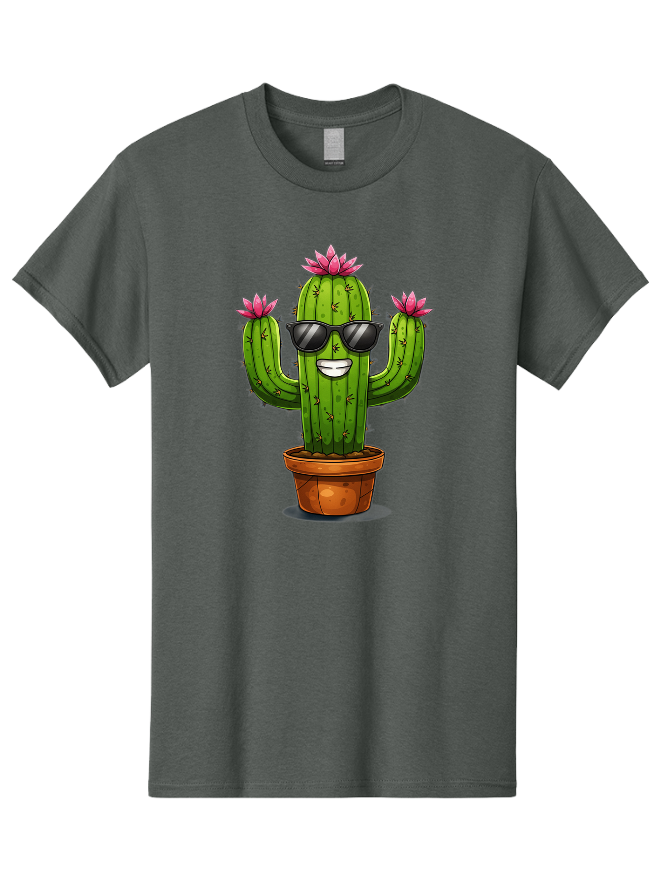 Cactus-Sunglasses-1 Men'S Graphic Tee, 100% Cotton, Comfortable Casual Summer Wear, Machine Washable, Funny Cactus, Sunglasses, Cartoon Style, Pink Flowers, Terracotta Pot, Smiling Face, Quirky Character, Houseplant Decor, Desert Vibes, Bac754 11