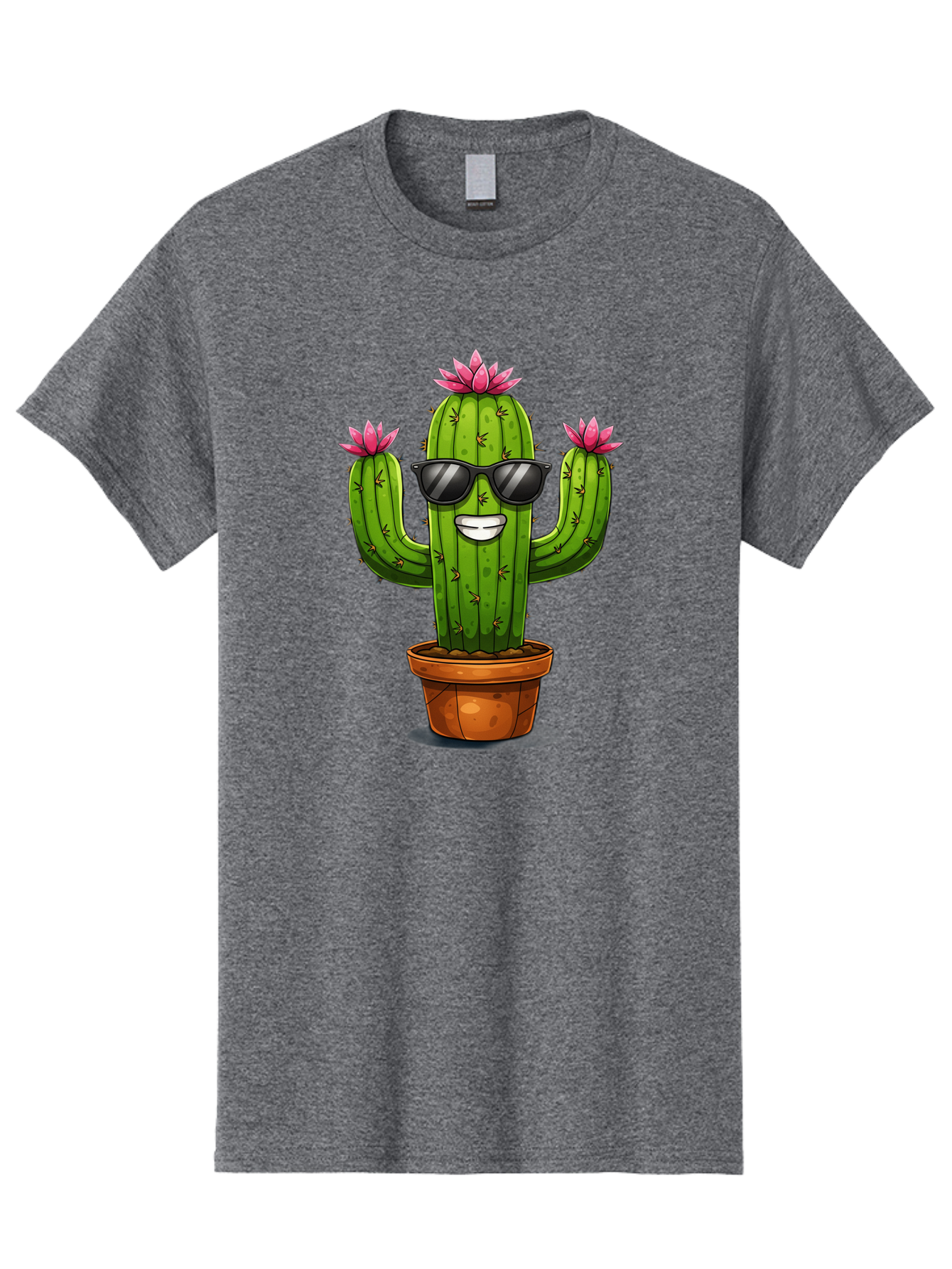 Cactus-Sunglasses-1 Men'S Graphic Tee, 100% Cotton, Comfortable Casual Summer Wear, Machine Washable, Funny Cactus, Sunglasses, Cartoon Style, Pink Flowers, Terracotta Pot, Smiling Face, Quirky Character, Houseplant Decor, Desert Vibes, Bac754 12