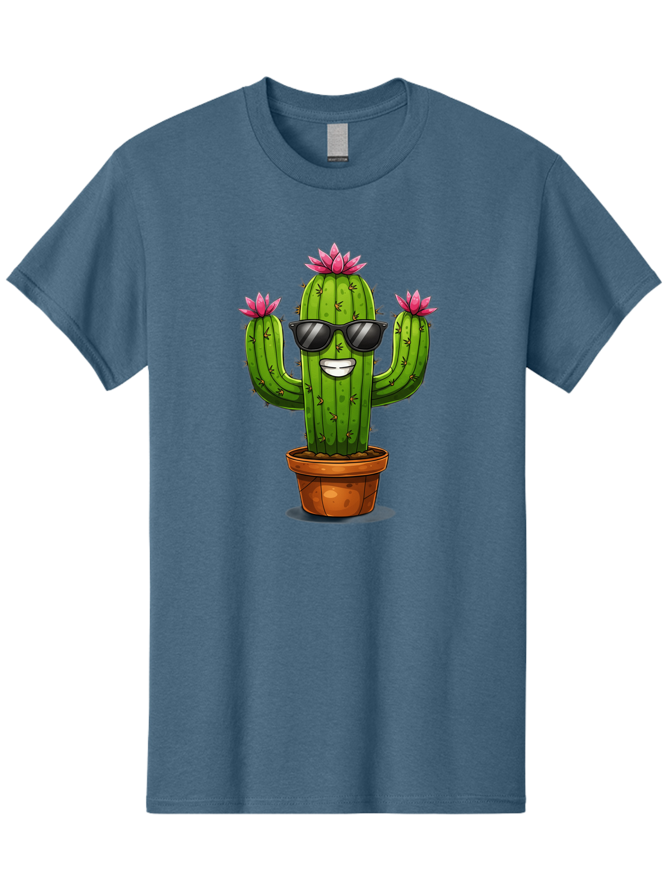 Cactus-Sunglasses-1 Men'S Graphic Tee, 100% Cotton, Comfortable Casual Summer Wear, Machine Washable, Funny Cactus, Sunglasses, Cartoon Style, Pink Flowers, Terracotta Pot, Smiling Face, Quirky Character, Houseplant Decor, Desert Vibes, Bac754 15