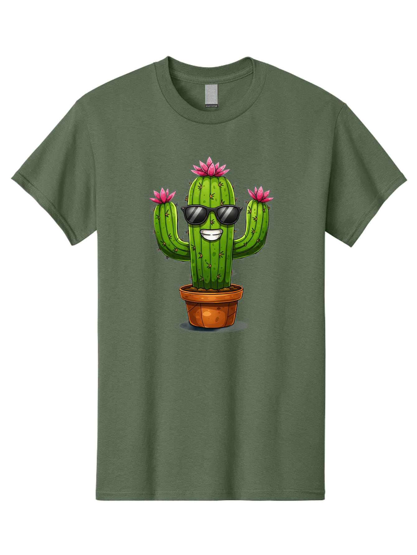 Cactus-Sunglasses-1 Men'S Graphic Tee, 100% Cotton, Comfortable Casual Summer Wear, Machine Washable, Funny Cactus, Sunglasses, Cartoon Style, Pink Flowers, Terracotta Pot, Smiling Face, Quirky Character, Houseplant Decor, Desert Vibes, Bac754 10