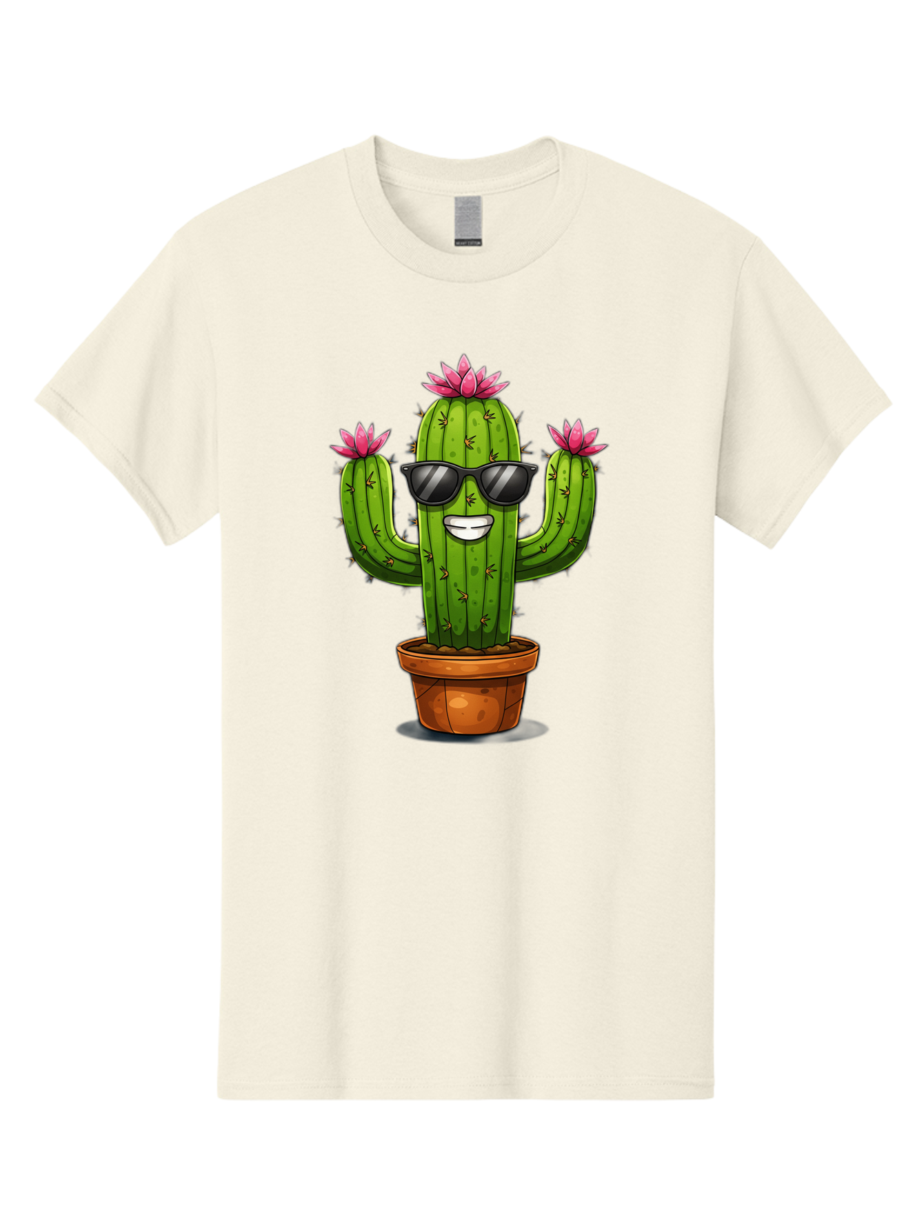 Cactus-Sunglasses-1 Men'S Graphic Tee, 100% Cotton, Comfortable Casual Summer Wear, Machine Washable, Funny Cactus, Sunglasses, Cartoon Style, Pink Flowers, Terracotta Pot, Smiling Face, Quirky Character, Houseplant Decor, Desert Vibes, Bac754 8