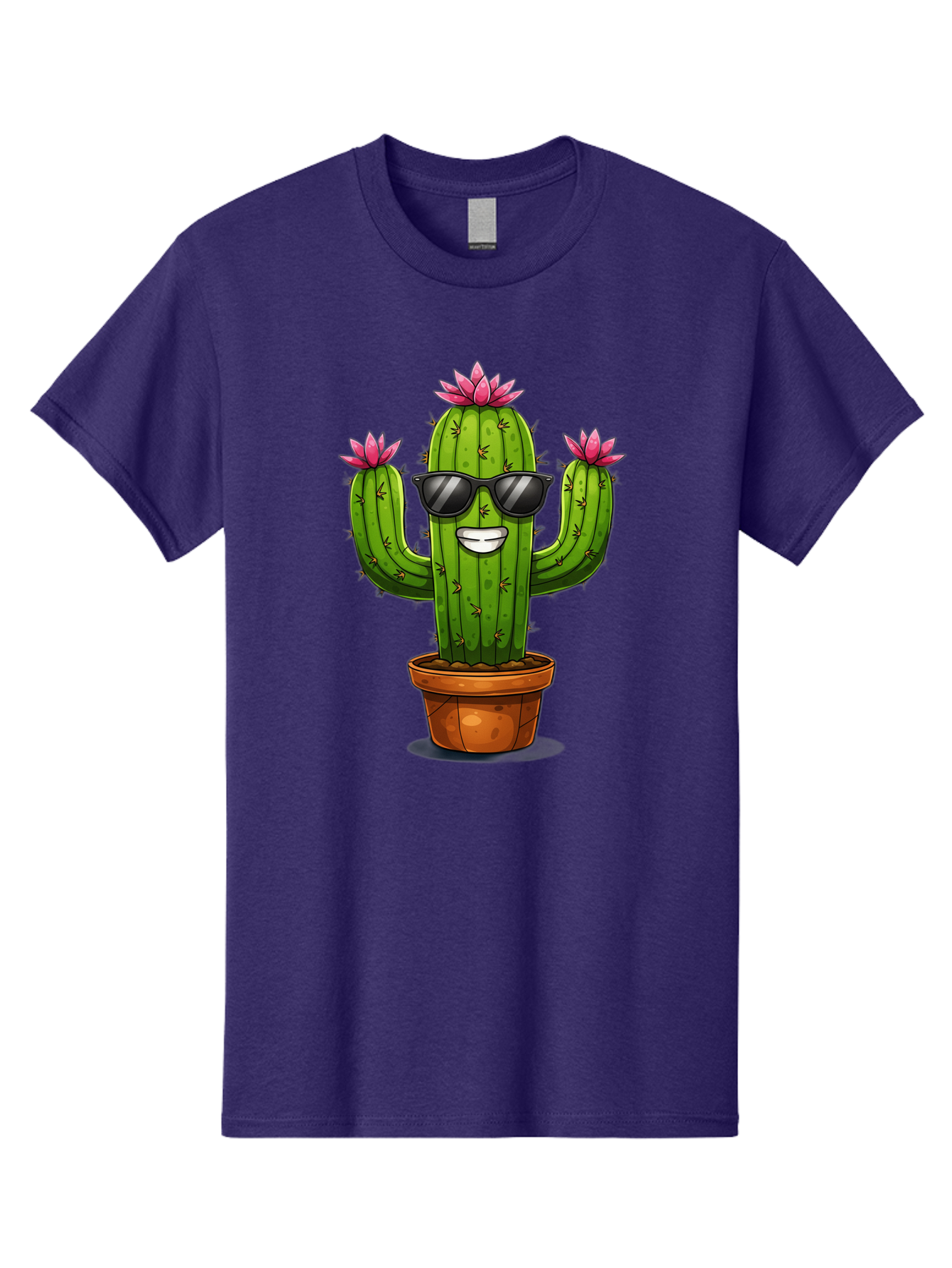 Cactus-Sunglasses-1 Men'S Graphic Tee, 100% Cotton, Comfortable Casual Summer Wear, Machine Washable, Funny Cactus, Sunglasses, Cartoon Style, Pink Flowers, Terracotta Pot, Smiling Face, Quirky Character, Houseplant Decor, Desert Vibes, Bac754 13