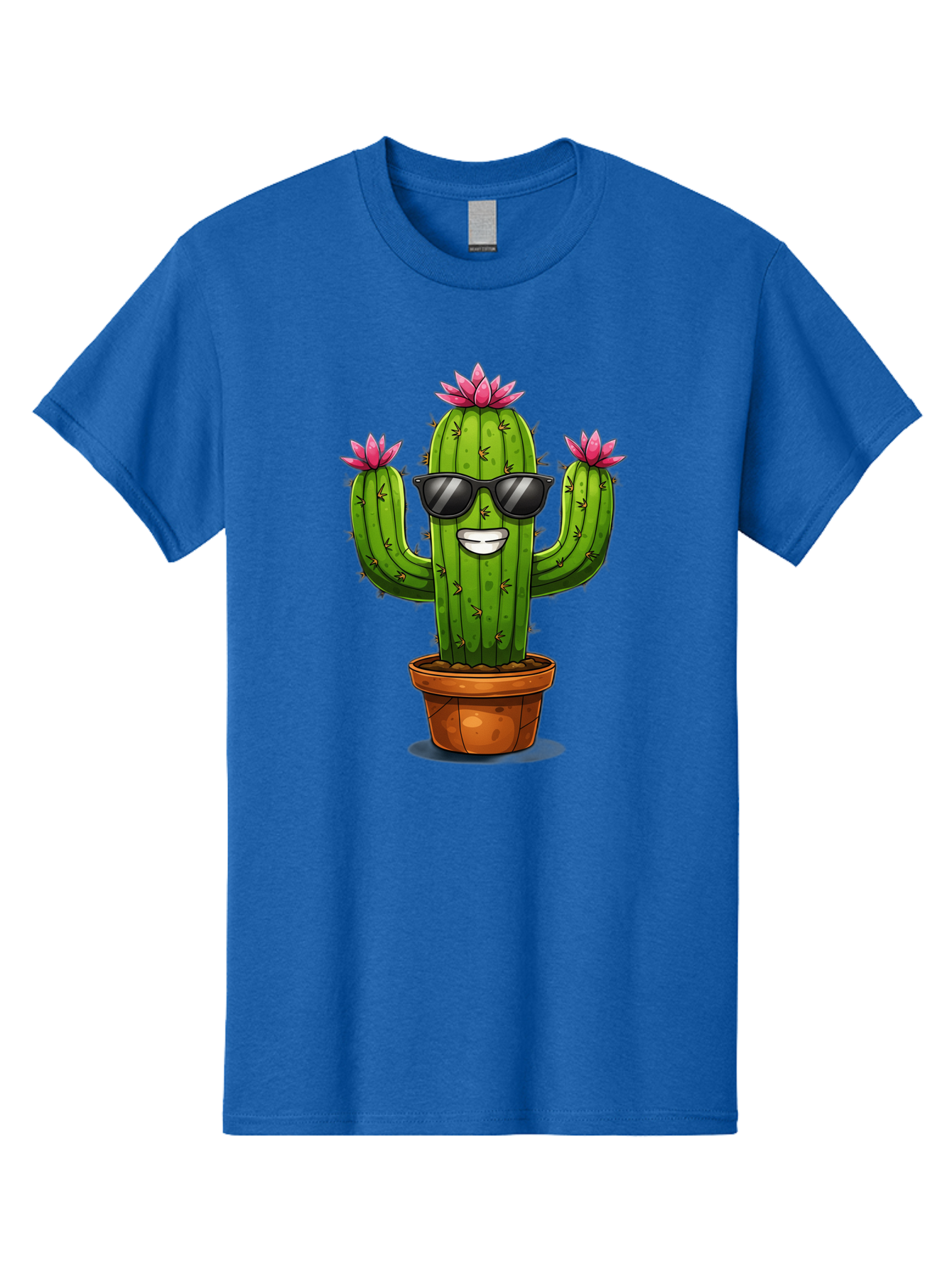 Cactus-Sunglasses-1 Men'S Graphic Tee, 100% Cotton, Comfortable Casual Summer Wear, Machine Washable, Funny Cactus, Sunglasses, Cartoon Style, Pink Flowers, Terracotta Pot, Smiling Face, Quirky Character, Houseplant Decor, Desert Vibes, Bac754 6