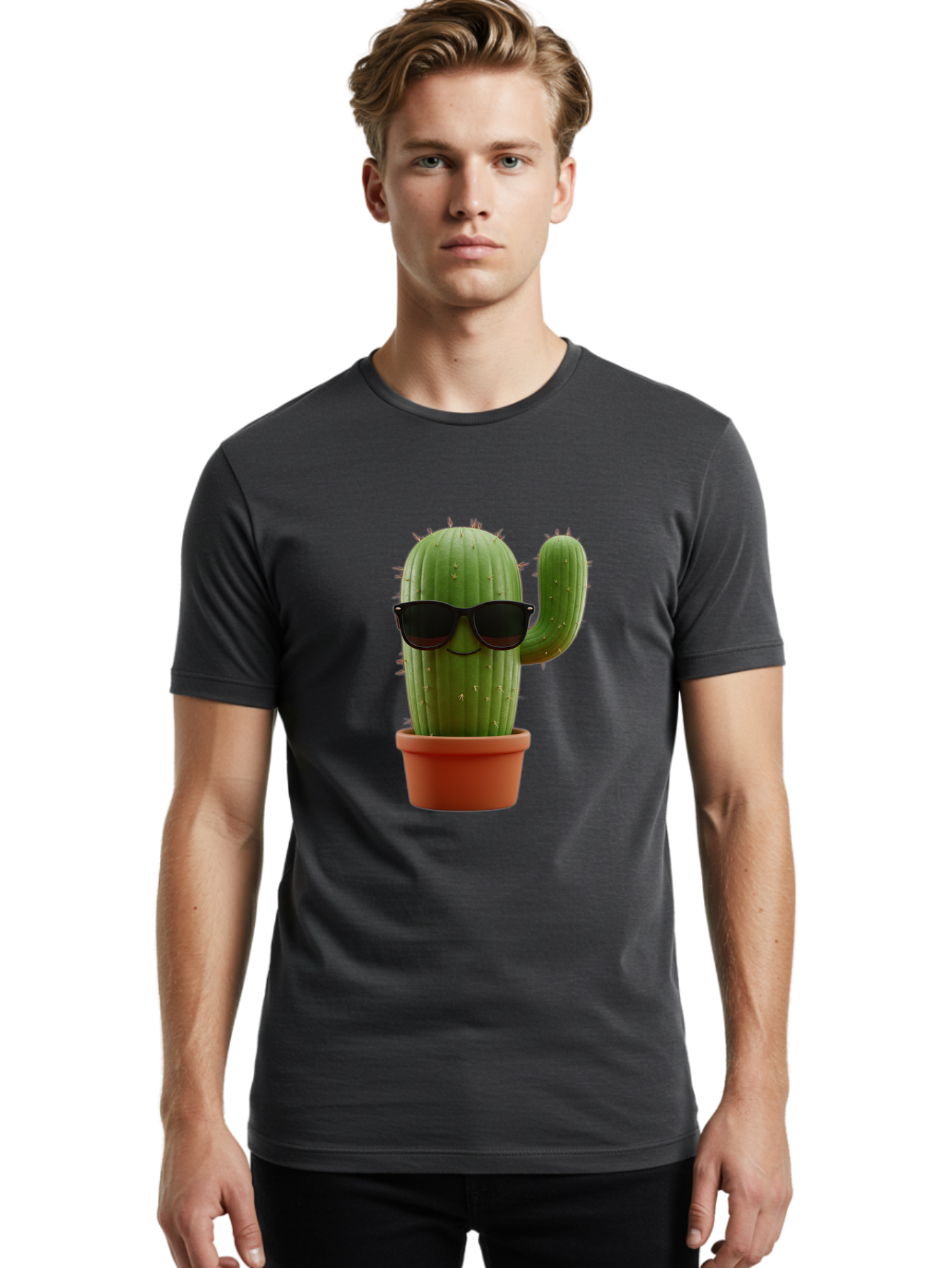 Cactus-Sunglasses Men'S Graphic Tee, 100% Cotton, Comfortable Casual Summer Wear, Machine Washable, Cactus Wearing Sunglasses, Potted Cactus, Cool Cactus, Trendy Plant, Cactus With Shades, Funny Cactus, Modern Decor, Quirky Decoration Bac755 28