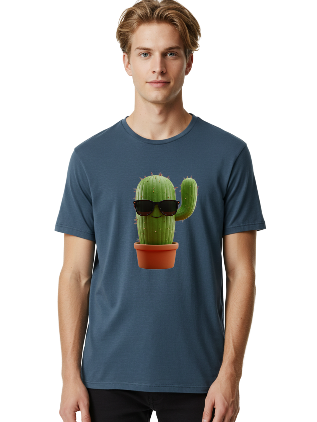 Cactus-Sunglasses Men'S Graphic Tee, 100% Cotton, Comfortable Casual Summer Wear, Machine Washable, Cactus Wearing Sunglasses, Potted Cactus, Cool Cactus, Trendy Plant, Cactus With Shades, Funny Cactus, Modern Decor, Quirky Decoration Bac755 24