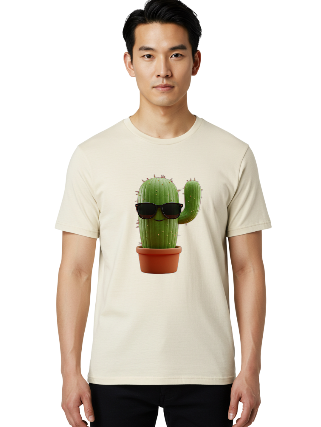 Cactus-Sunglasses Men'S Graphic Tee, 100% Cotton, Comfortable Casual Summer Wear, Machine Washable, Cactus Wearing Sunglasses, Potted Cactus, Cool Cactus, Trendy Plant, Cactus With Shades, Funny Cactus, Modern Decor, Quirky Decoration Bac755 25