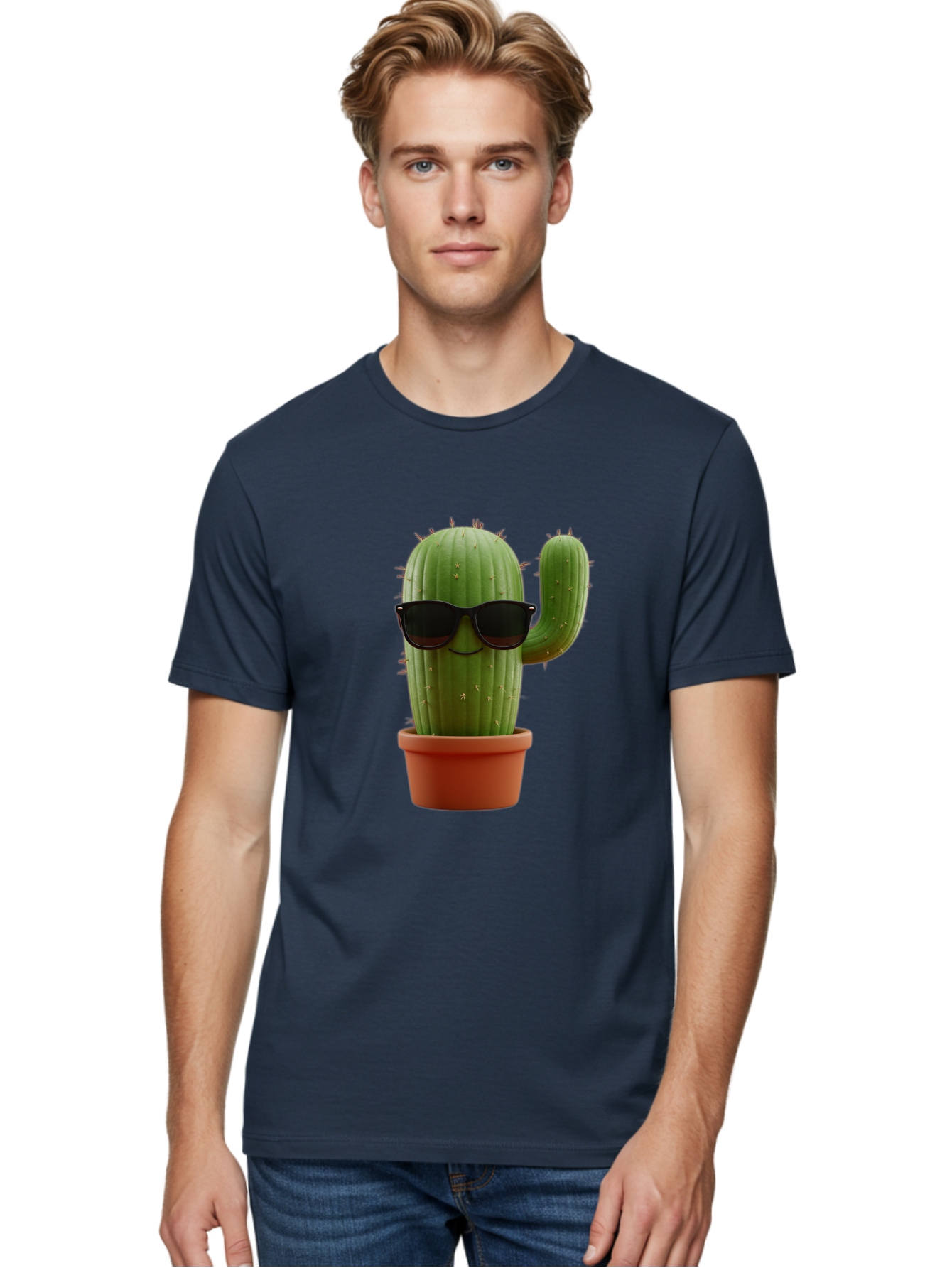 Cactus-Sunglasses Men'S Graphic Tee, 100% Cotton, Comfortable Casual Summer Wear, Machine Washable, Cactus Wearing Sunglasses, Potted Cactus, Cool Cactus, Trendy Plant, Cactus With Shades, Funny Cactus, Modern Decor, Quirky Decoration Bac755 30