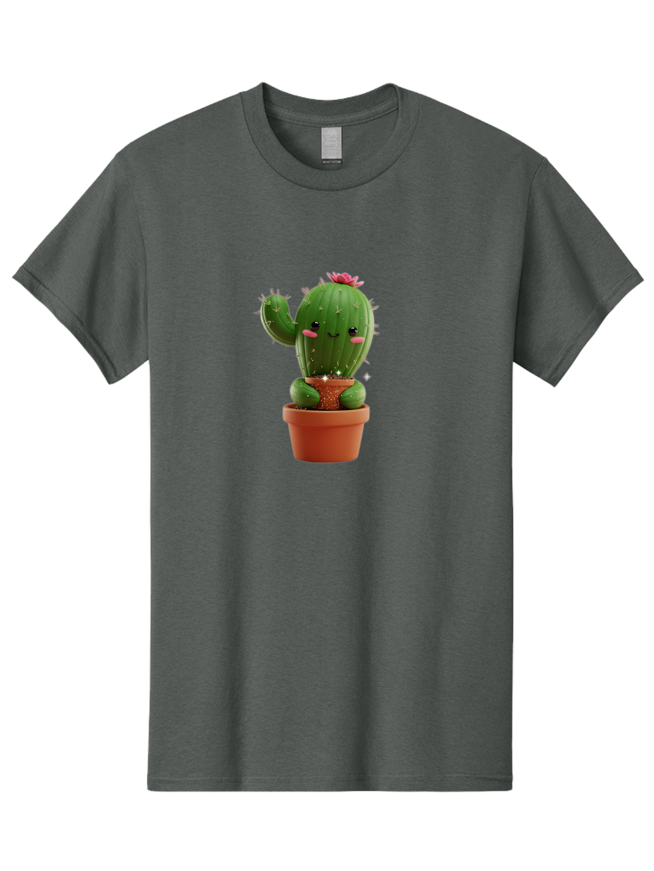 Cactus-With-Pink-Flower Men'S Graphic Tee, 100% Cotton, Comfortable Casual Summer Wear, Machine Washable, Smiling Cactus, Potted Cactus, Cartoon Cactus, Lovely Cactus, Cactus In Pot, Succulent Plant, Cute Character, Kawaii Cactus, Bac762 12