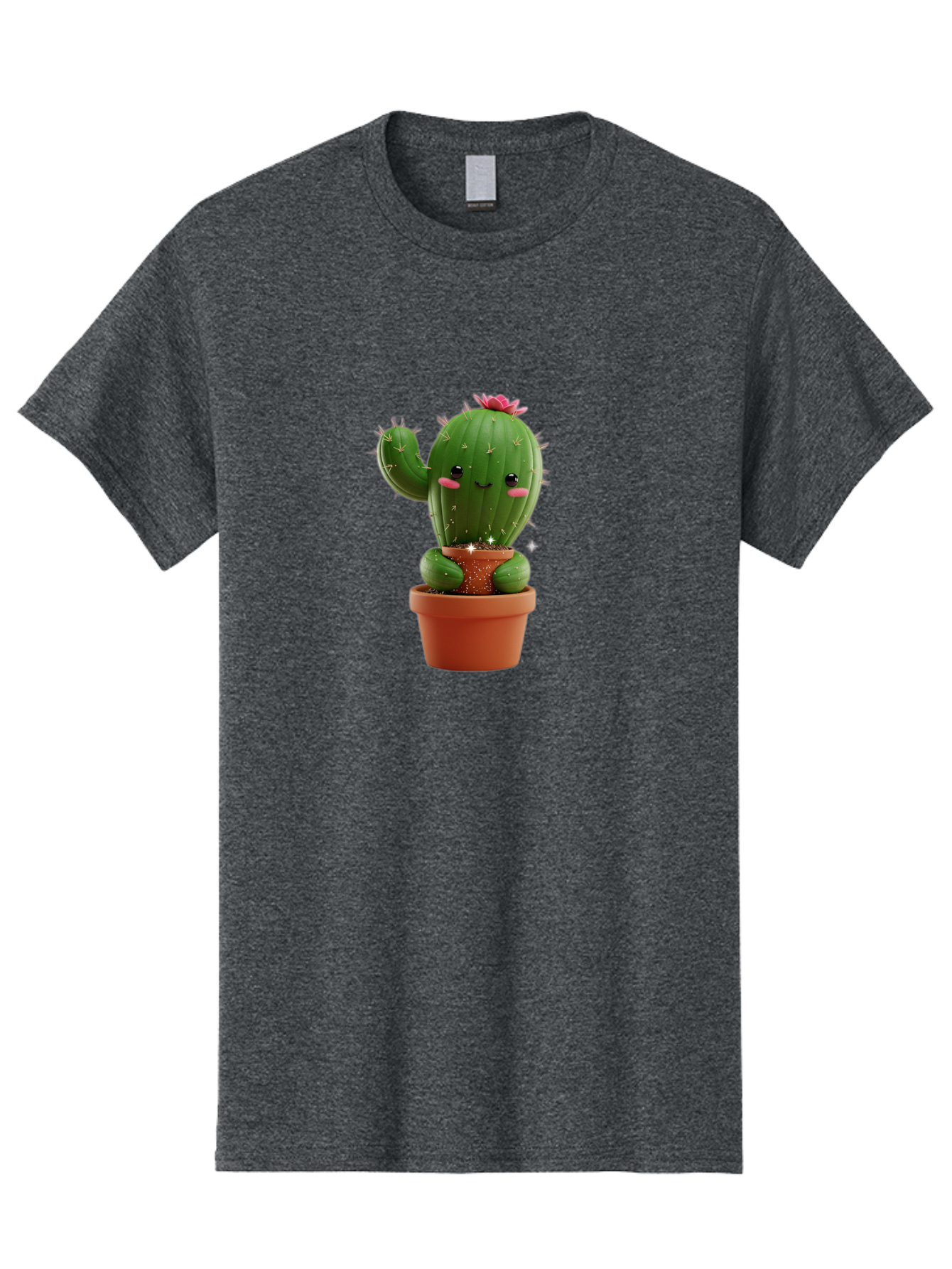 Cactus-With-Pink-Flower Men'S Graphic Tee, 100% Cotton, Comfortable Casual Summer Wear, Machine Washable, Smiling Cactus, Potted Cactus, Cartoon Cactus, Lovely Cactus, Cactus In Pot, Succulent Plant, Cute Character, Kawaii Cactus, Bac762 10