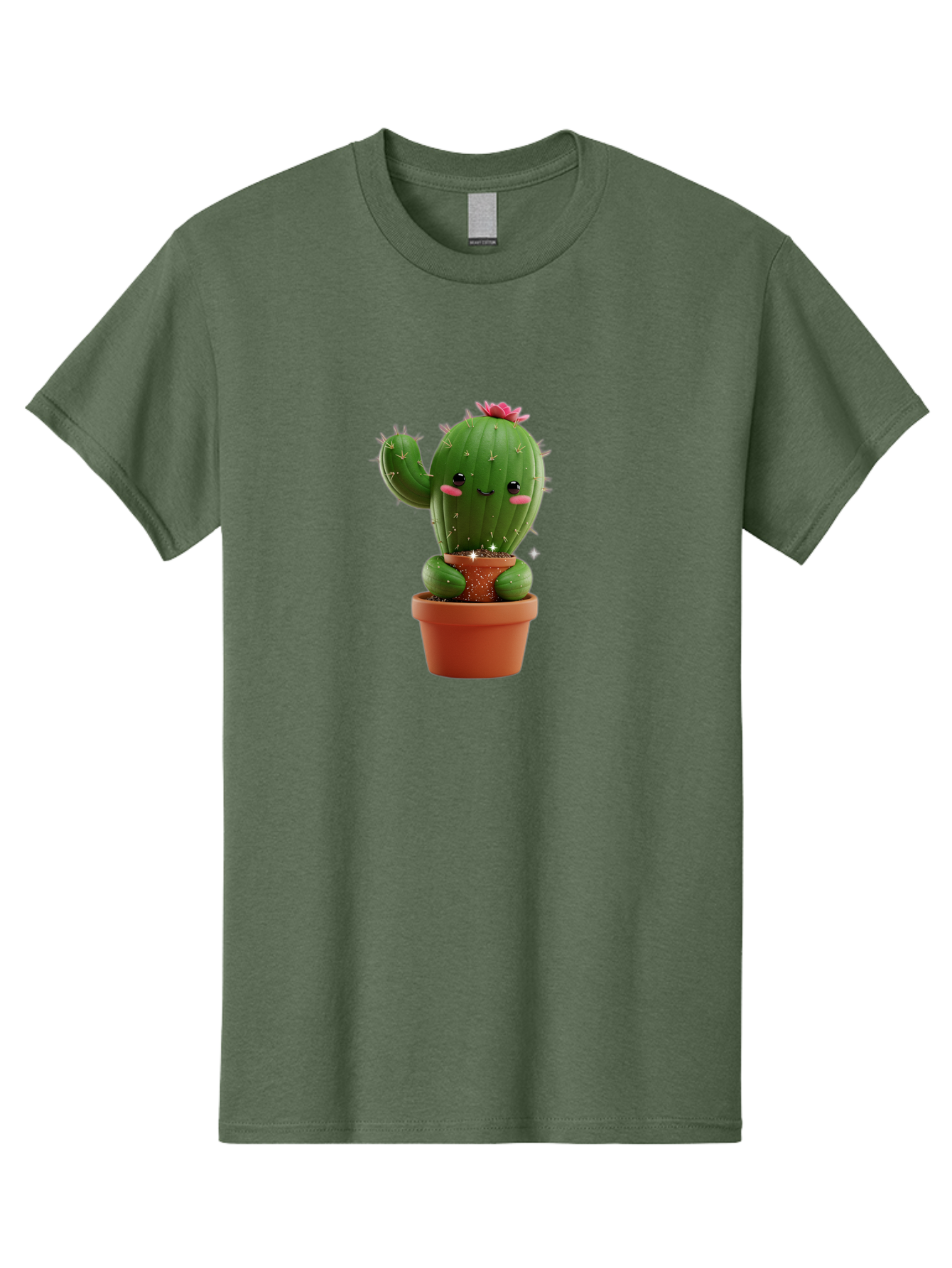 Cactus-With-Pink-Flower Men'S Graphic Tee, 100% Cotton, Comfortable Casual Summer Wear, Machine Washable, Smiling Cactus, Potted Cactus, Cartoon Cactus, Lovely Cactus, Cactus In Pot, Succulent Plant, Cute Character, Kawaii Cactus, Bac762 1