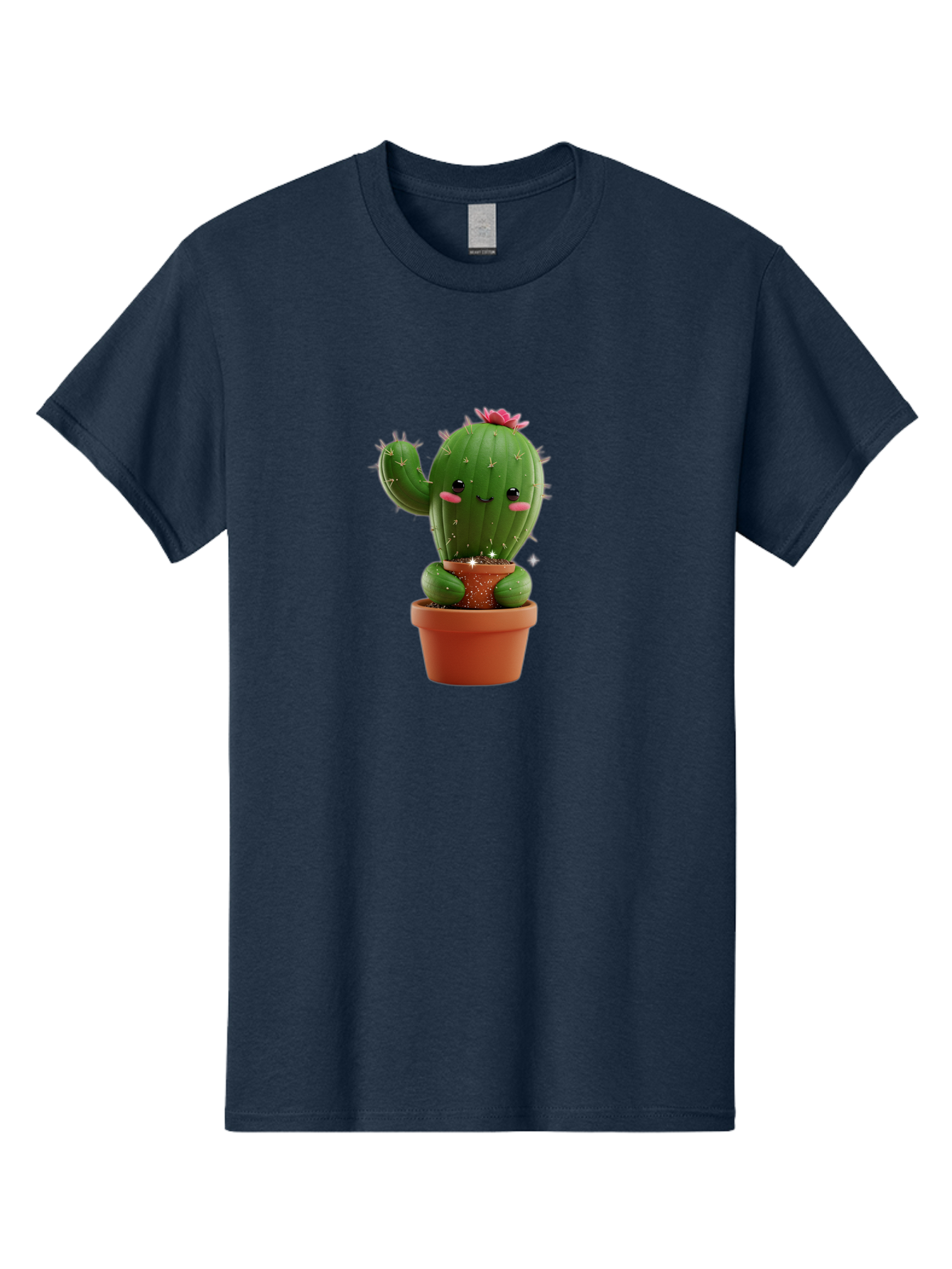 Cactus-With-Pink-Flower Men'S Graphic Tee, 100% Cotton, Comfortable Casual Summer Wear, Machine Washable, Smiling Cactus, Potted Cactus, Cartoon Cactus, Lovely Cactus, Cactus In Pot, Succulent Plant, Cute Character, Kawaii Cactus, Bac762 3