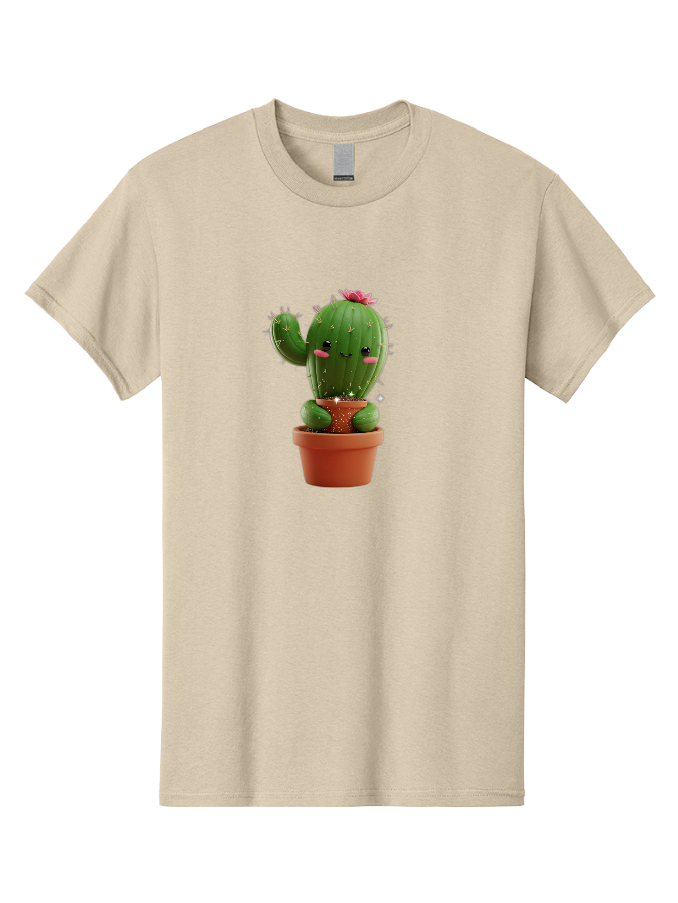Cactus-With-Pink-Flower Men'S Graphic Tee, 100% Cotton, Comfortable Casual Summer Wear, Machine Washable, Smiling Cactus, Potted Cactus, Cartoon Cactus, Lovely Cactus, Cactus In Pot, Succulent Plant, Cute Character, Kawaii Cactus, Bac762 15