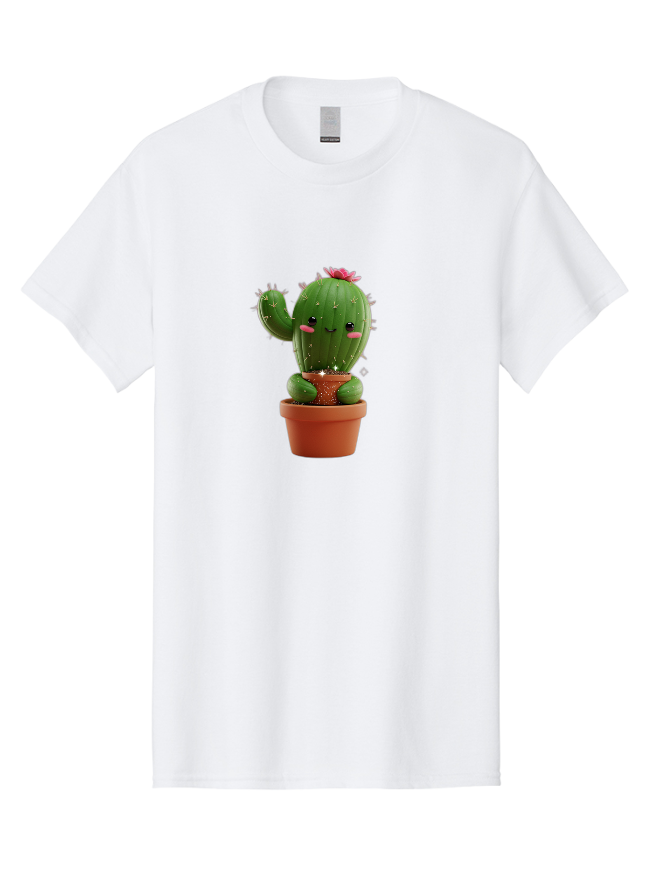 Cactus-With-Pink-Flower Men'S Graphic Tee, 100% Cotton, Comfortable Casual Summer Wear, Machine Washable, Smiling Cactus, Potted Cactus, Cartoon Cactus, Lovely Cactus, Cactus In Pot, Succulent Plant, Cute Character, Kawaii Cactus, Bac762 2