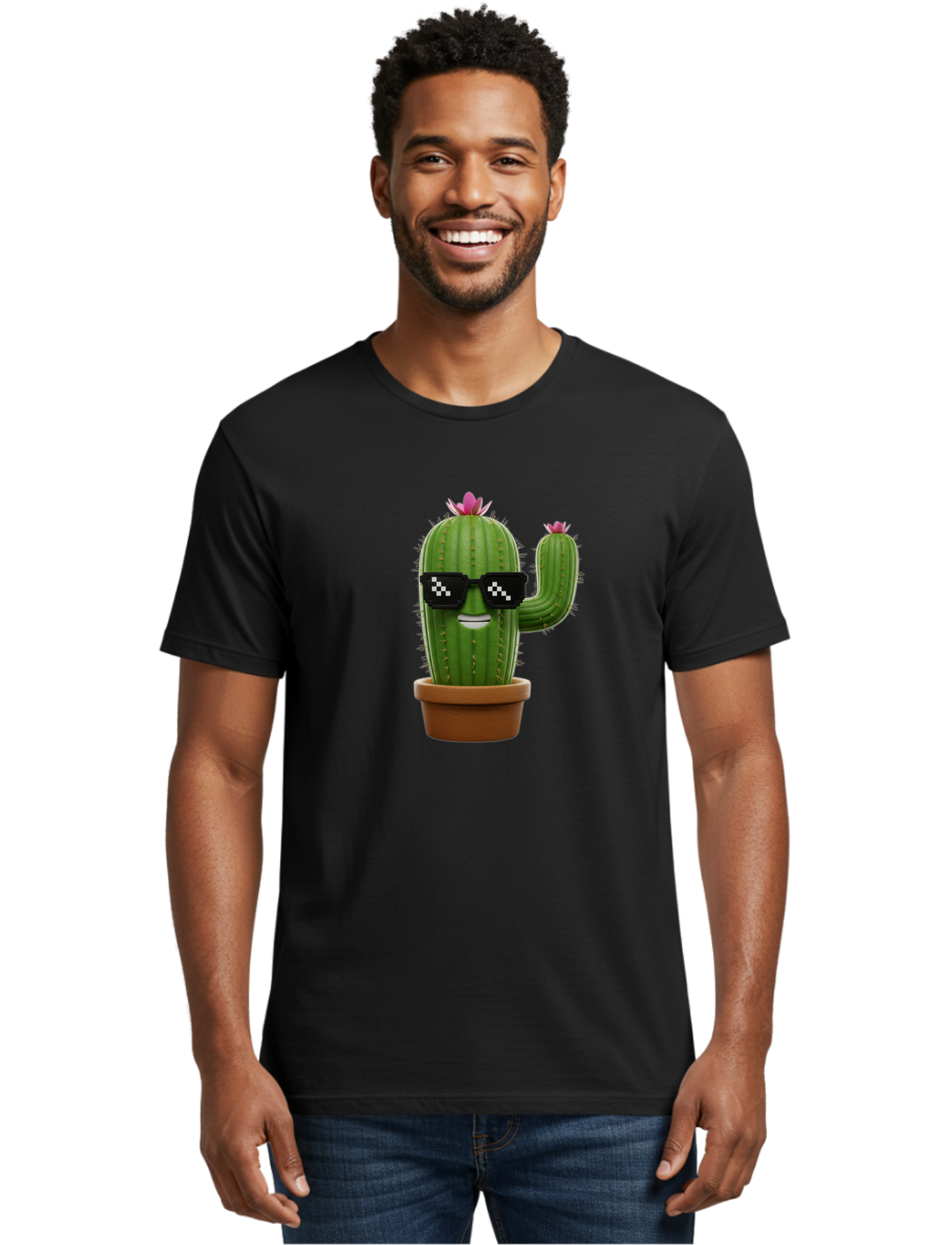Cactus-With-Sunglasses-2 Men'S Graphic Tee, 100% Cotton, Comfortable Casual Summer Wear, Machine Washable, Cartoon Cactus, Sunglasses, Potted Plant, Cacti With Flowers, Funny Character, Quirky Decor, Digital Art, Kawaii Style Bac765 23