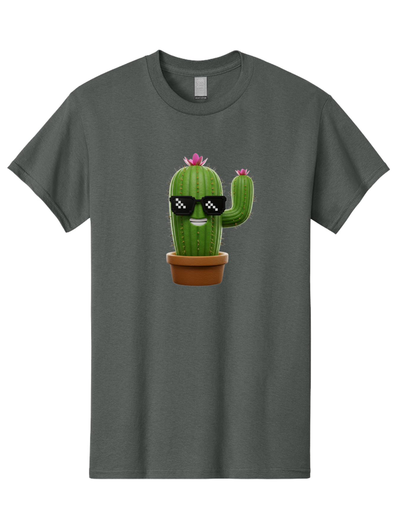 Cactus-With-Sunglasses-2 Men'S Graphic Tee, 100% Cotton, Comfortable Casual Summer Wear, Machine Washable, Cartoon Cactus, Sunglasses, Potted Plant, Cacti With Flowers, Funny Character, Quirky Decor, Digital Art, Kawaii Style Bac765 9