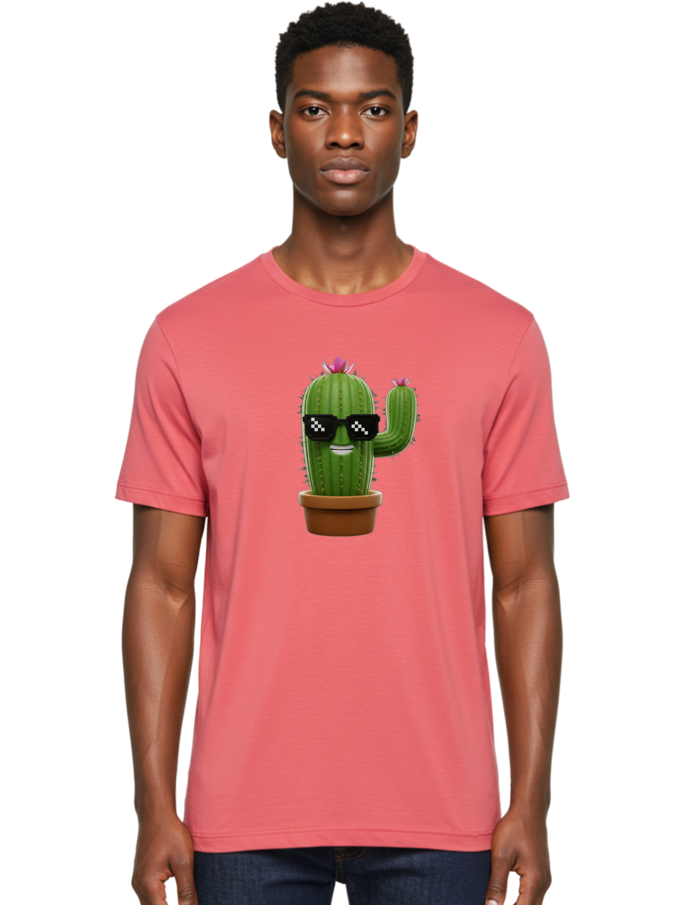 Cactus-With-Sunglasses-2 Men'S Graphic Tee, 100% Cotton, Comfortable Casual Summer Wear, Machine Washable, Cartoon Cactus, Sunglasses, Potted Plant, Cacti With Flowers, Funny Character, Quirky Decor, Digital Art, Kawaii Style Bac765 22