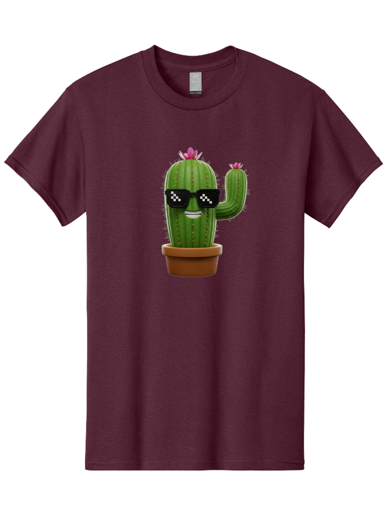 Cactus-With-Sunglasses-2 Men'S Graphic Tee, 100% Cotton, Comfortable Casual Summer Wear, Machine Washable, Cartoon Cactus, Sunglasses, Potted Plant, Cacti With Flowers, Funny Character, Quirky Decor, Digital Art, Kawaii Style Bac765 3