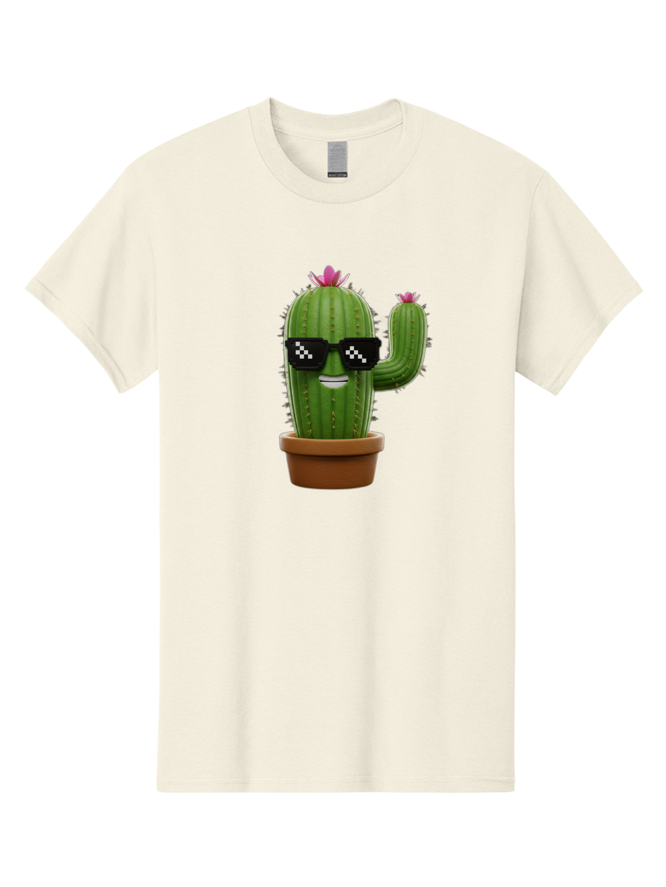 Cactus-With-Sunglasses-2 Men'S Graphic Tee, 100% Cotton, Comfortable Casual Summer Wear, Machine Washable, Cartoon Cactus, Sunglasses, Potted Plant, Cacti With Flowers, Funny Character, Quirky Decor, Digital Art, Kawaii Style Bac765 6