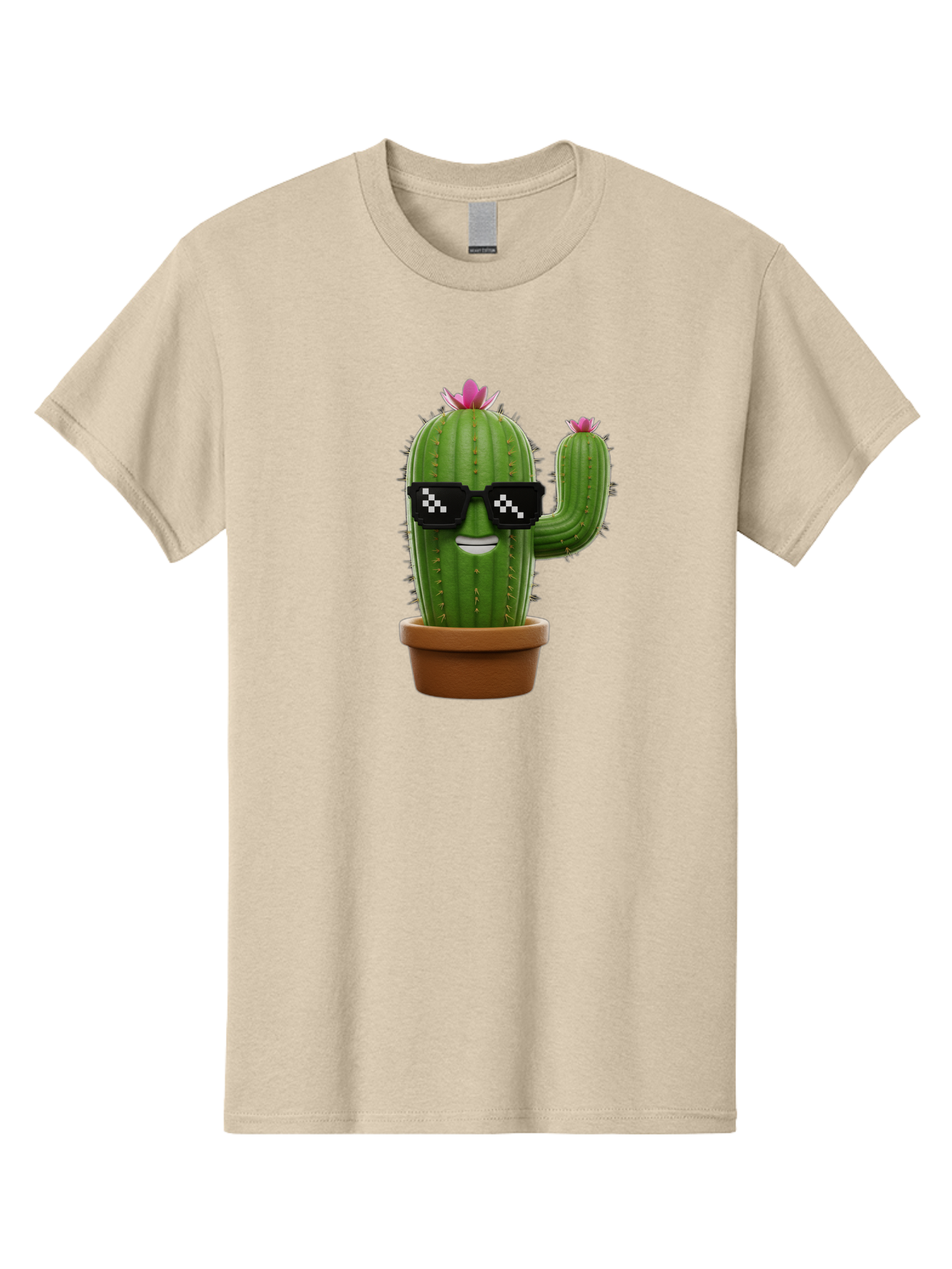 Cactus-With-Sunglasses-2 Men'S Graphic Tee, 100% Cotton, Comfortable Casual Summer Wear, Machine Washable, Cartoon Cactus, Sunglasses, Potted Plant, Cacti With Flowers, Funny Character, Quirky Decor, Digital Art, Kawaii Style Bac765 5