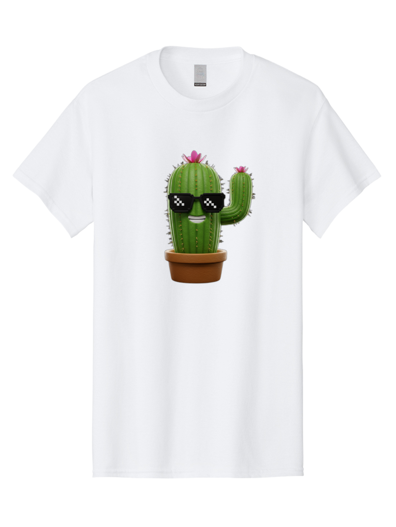 Cactus-With-Sunglasses-2 Men'S Graphic Tee, 100% Cotton, Comfortable Casual Summer Wear, Machine Washable, Cartoon Cactus, Sunglasses, Potted Plant, Cacti With Flowers, Funny Character, Quirky Decor, Digital Art, Kawaii Style Bac765 15