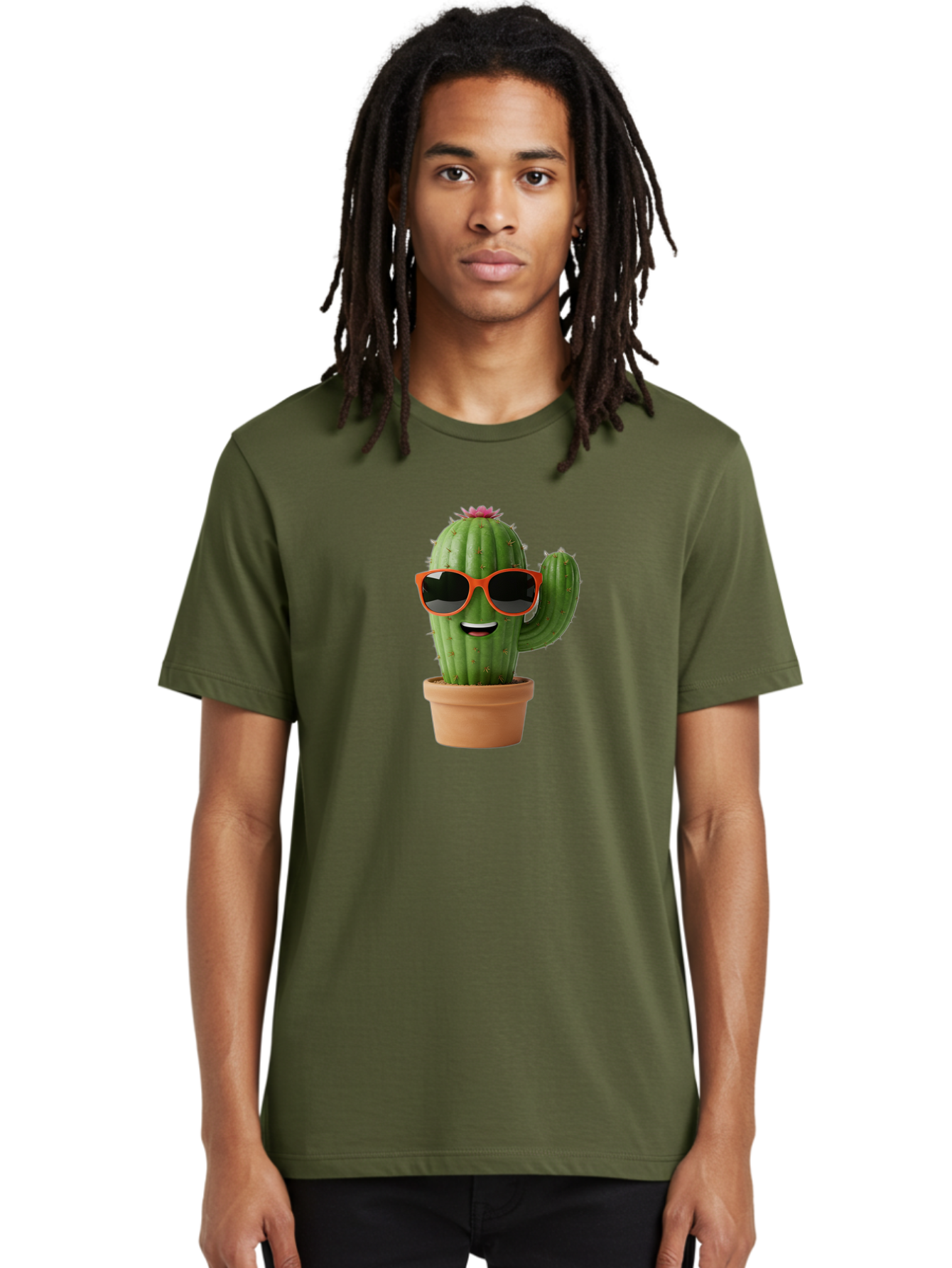 Cactus-With-Sunglasses Men'S Graphic Tee, 100% Cotton, Comfortable Casual Summer Wear, Machine Washable, Funny Cactus, Cartoon Character, Cactus In Sunglasses, Orange Shades, Happy Face, Potted Cactus, Red Sunglasses, Quirky Illustration, Bac767 28