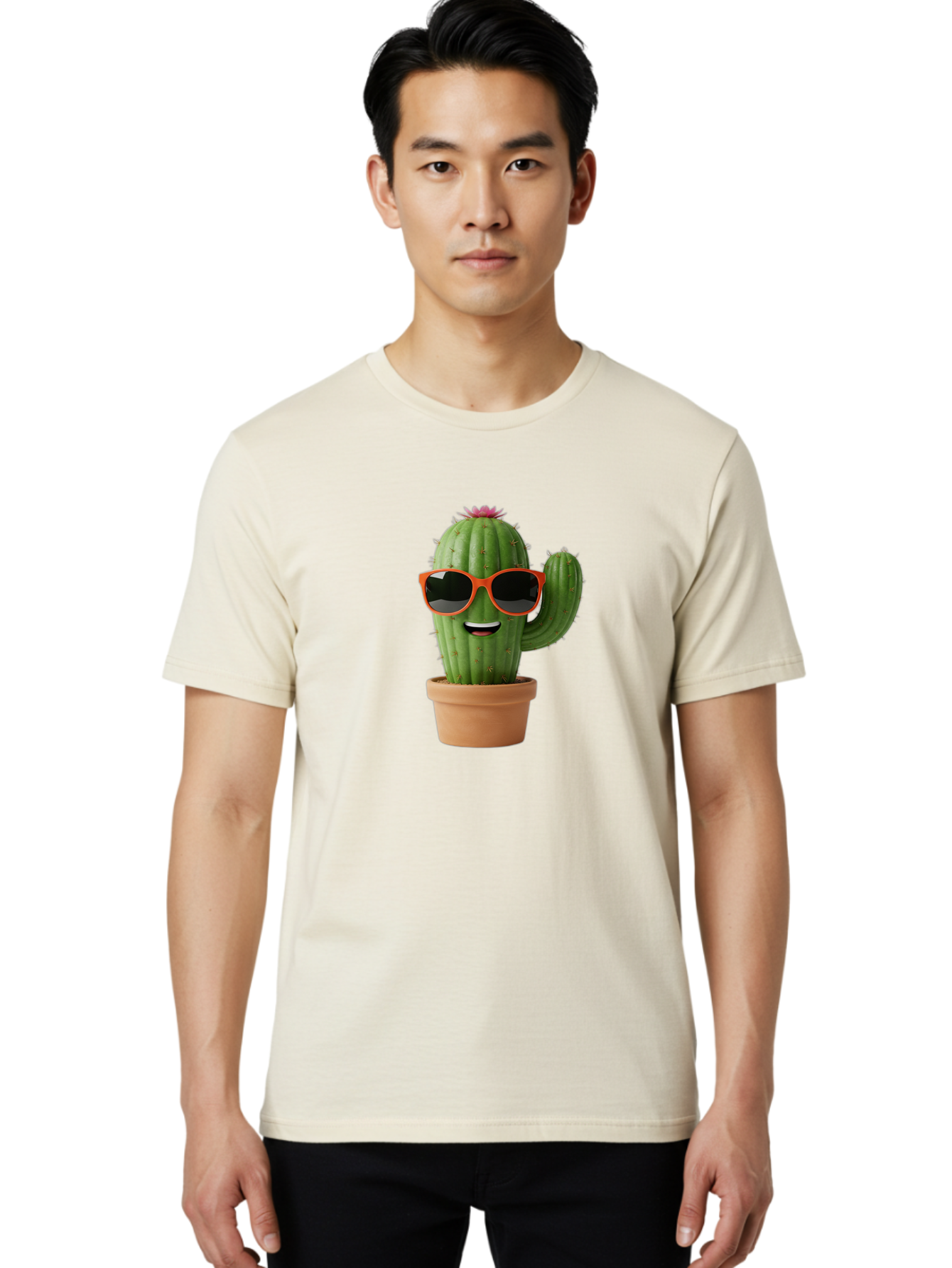 Cactus-With-Sunglasses Men'S Graphic Tee, 100% Cotton, Comfortable Casual Summer Wear, Machine Washable, Funny Cactus, Cartoon Character, Cactus In Sunglasses, Orange Shades, Happy Face, Potted Cactus, Red Sunglasses, Quirky Illustration, Bac767 18