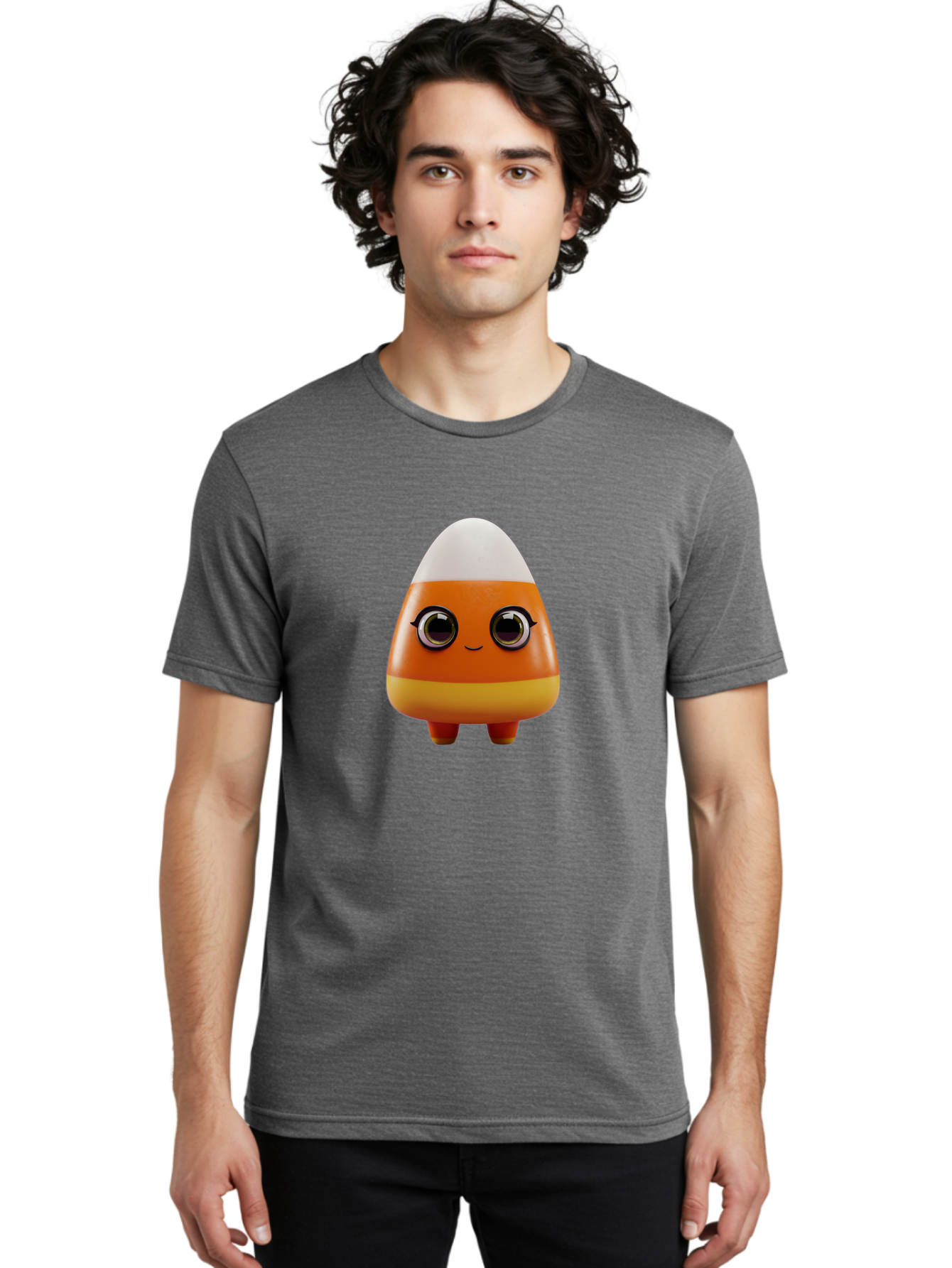 Candy-Corn-Character Men'S Graphic Tee, 100% Cotton, Comfortable Casual Summer Wear, Machine Washable, Candy Corn Character, Cartoon Candy, Halloween Treat, Sweet Character, Orange And Yellow Candy, Cute Candy Corn, Funny Character Design, Bac775 24