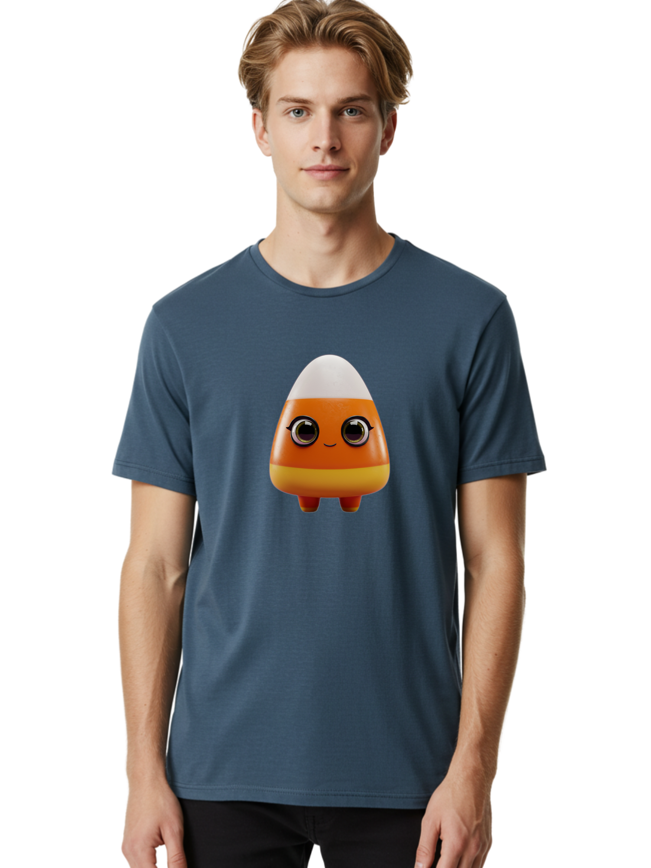 Candy-Corn-Character Men'S Graphic Tee, 100% Cotton, Comfortable Casual Summer Wear, Machine Washable, Candy Corn Character, Cartoon Candy, Halloween Treat, Sweet Character, Orange And Yellow Candy, Cute Candy Corn, Funny Character Design, Bac775 18
