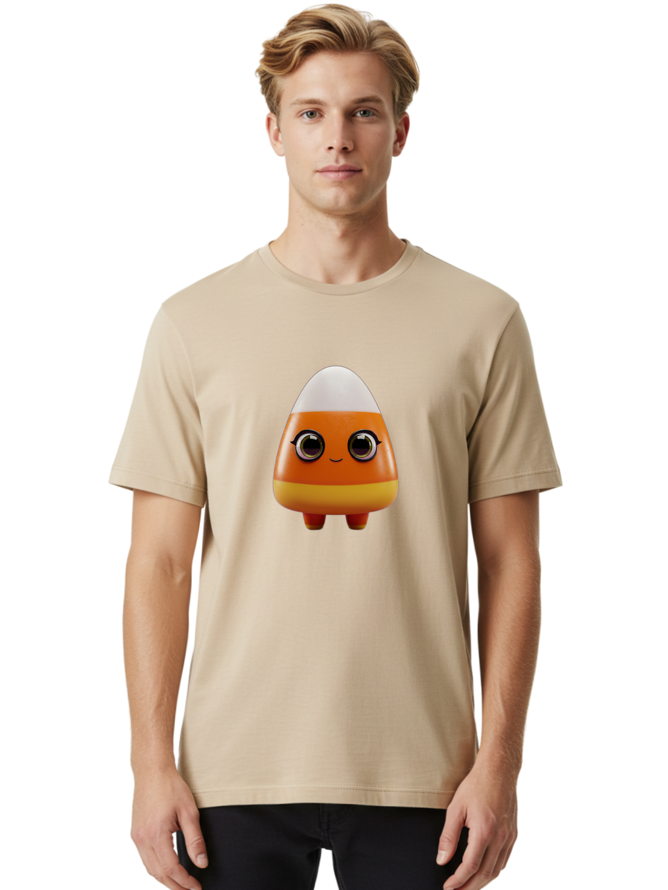 Candy-Corn-Character Men'S Graphic Tee, 100% Cotton, Comfortable Casual Summer Wear, Machine Washable, Candy Corn Character, Cartoon Candy, Halloween Treat, Sweet Character, Orange And Yellow Candy, Cute Candy Corn, Funny Character Design, Bac775 23