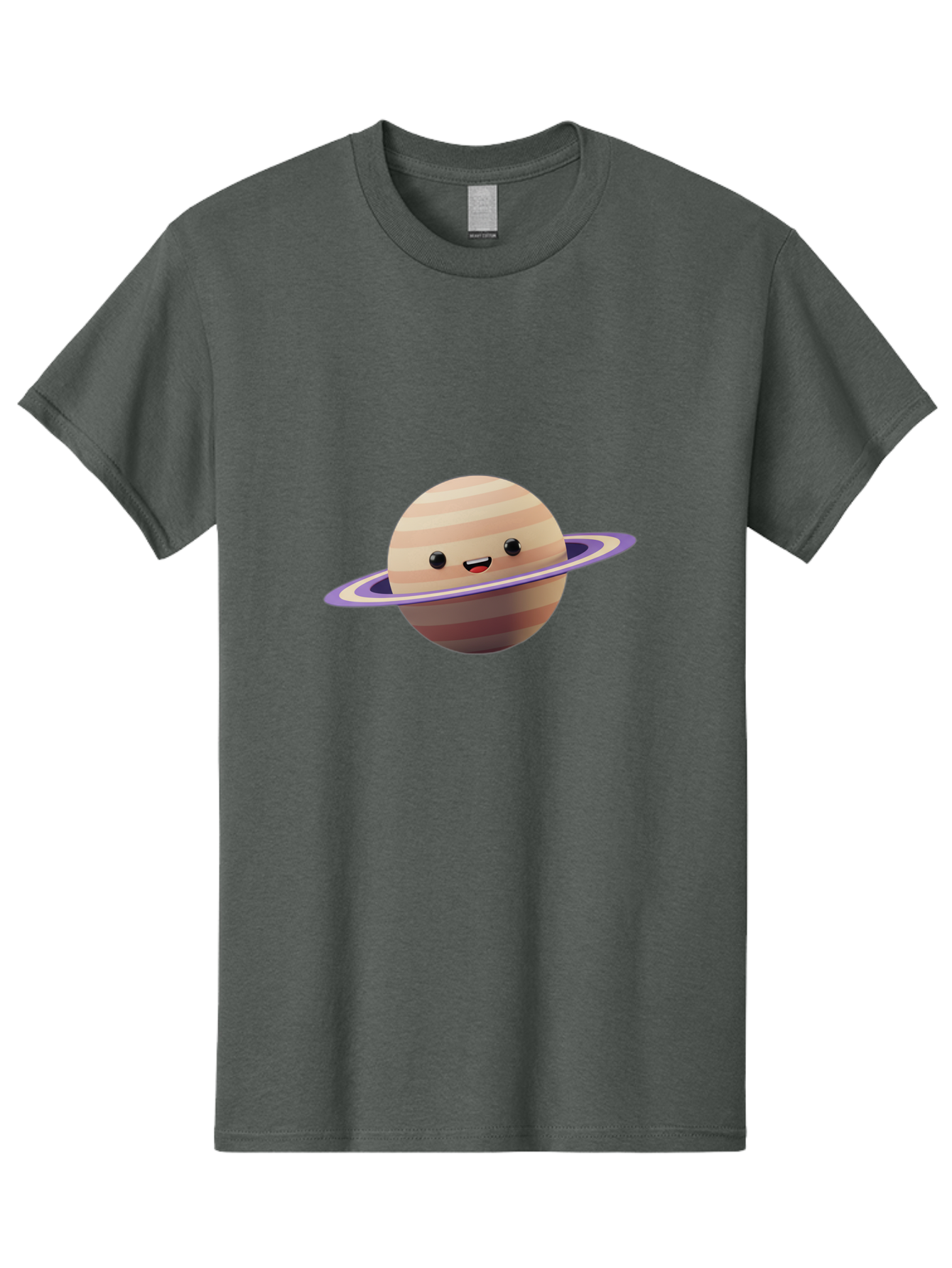 Cartoon-Saturn Men'S Graphic Tee, 100% Cotton, Comfortable Casual Summer Wear, Machine Washable, Cartoon Planet, Smiling Face, Saturn-Like Planet, Cute Illustration, Galaxy Character, Purple Ring, Beige And Brown Stripes, Funny Expression, Bac793 10