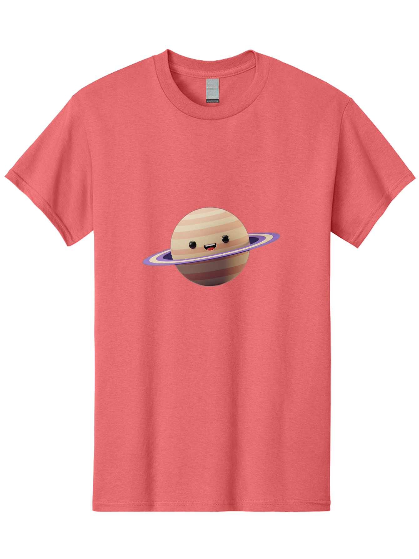 Cartoon-Saturn Men'S Graphic Tee, 100% Cotton, Comfortable Casual Summer Wear, Machine Washable, Cartoon Planet, Smiling Face, Saturn-Like Planet, Cute Illustration, Galaxy Character, Purple Ring, Beige And Brown Stripes, Funny Expression, Bac793 7