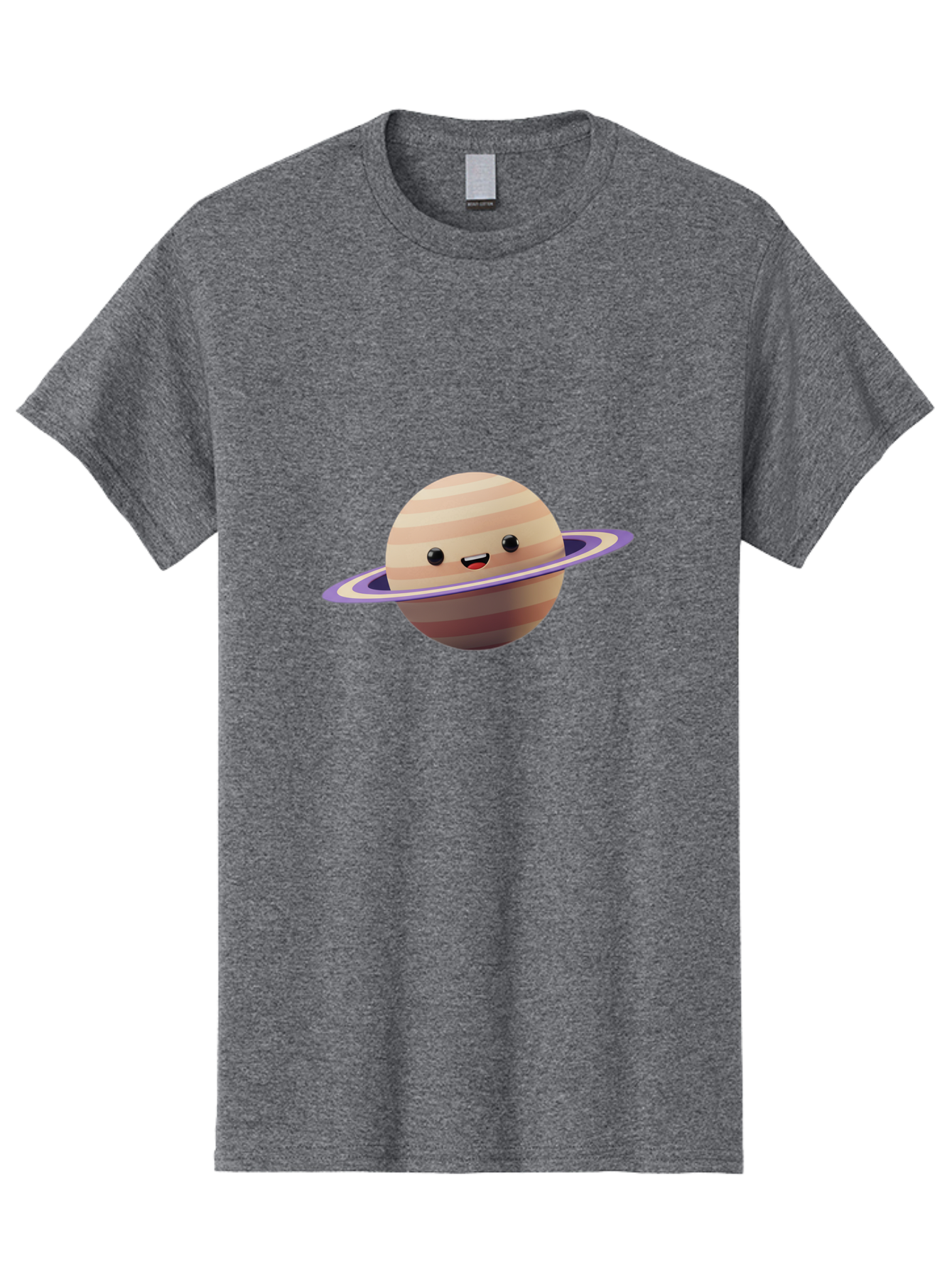 Cartoon-Saturn Men'S Graphic Tee, 100% Cotton, Comfortable Casual Summer Wear, Machine Washable, Cartoon Planet, Smiling Face, Saturn-Like Planet, Cute Illustration, Galaxy Character, Purple Ring, Beige And Brown Stripes, Funny Expression, Bac793 11