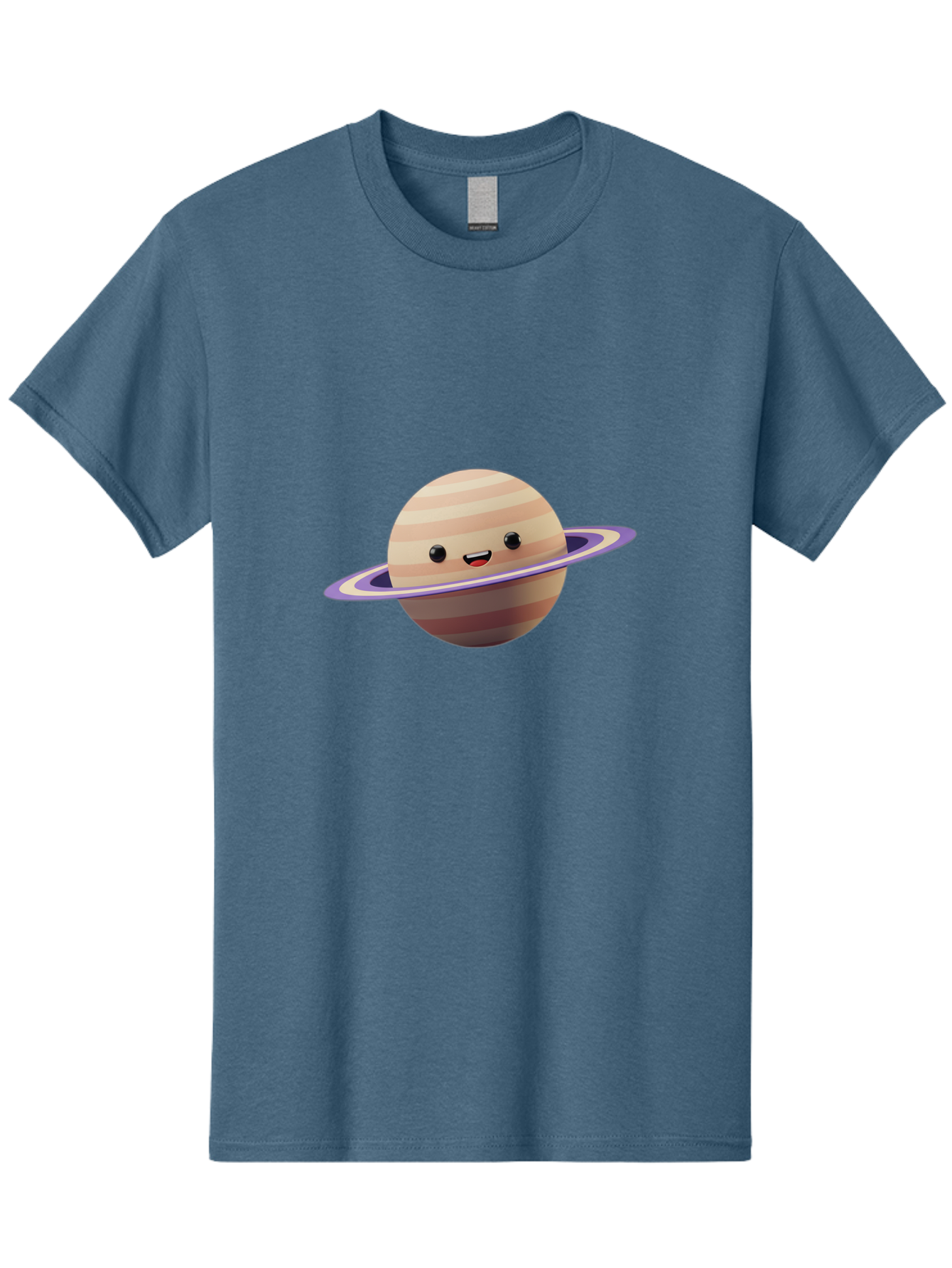 Cartoon-Saturn Men'S Graphic Tee, 100% Cotton, Comfortable Casual Summer Wear, Machine Washable, Cartoon Planet, Smiling Face, Saturn-Like Planet, Cute Illustration, Galaxy Character, Purple Ring, Beige And Brown Stripes, Funny Expression, Bac793 12