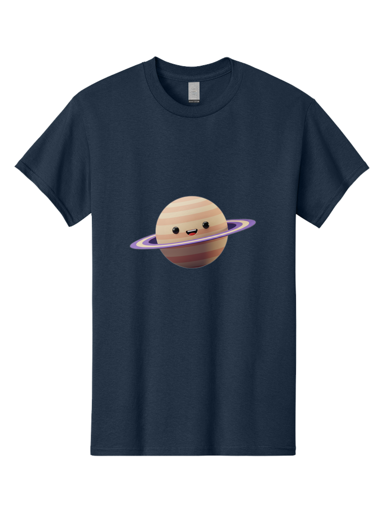 Cartoon-Saturn Men'S Graphic Tee, 100% Cotton, Comfortable Casual Summer Wear, Machine Washable, Cartoon Planet, Smiling Face, Saturn-Like Planet, Cute Illustration, Galaxy Character, Purple Ring, Beige And Brown Stripes, Funny Expression, Bac793 14