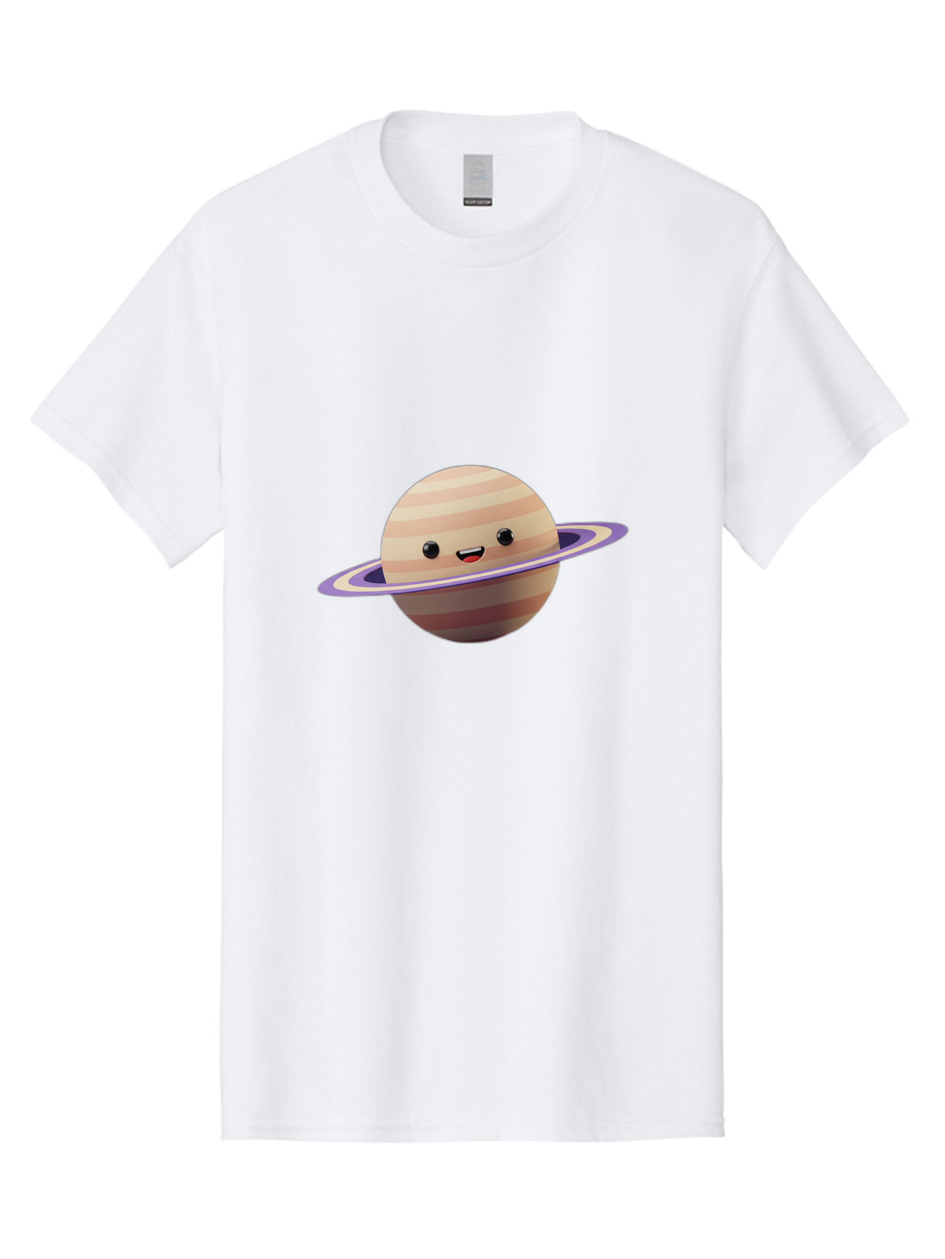 Cartoon-Saturn Men'S Graphic Tee, 100% Cotton, Comfortable Casual Summer Wear, Machine Washable, Cartoon Planet, Smiling Face, Saturn-Like Planet, Cute Illustration, Galaxy Character, Purple Ring, Beige And Brown Stripes, Funny Expression, Bac793 15