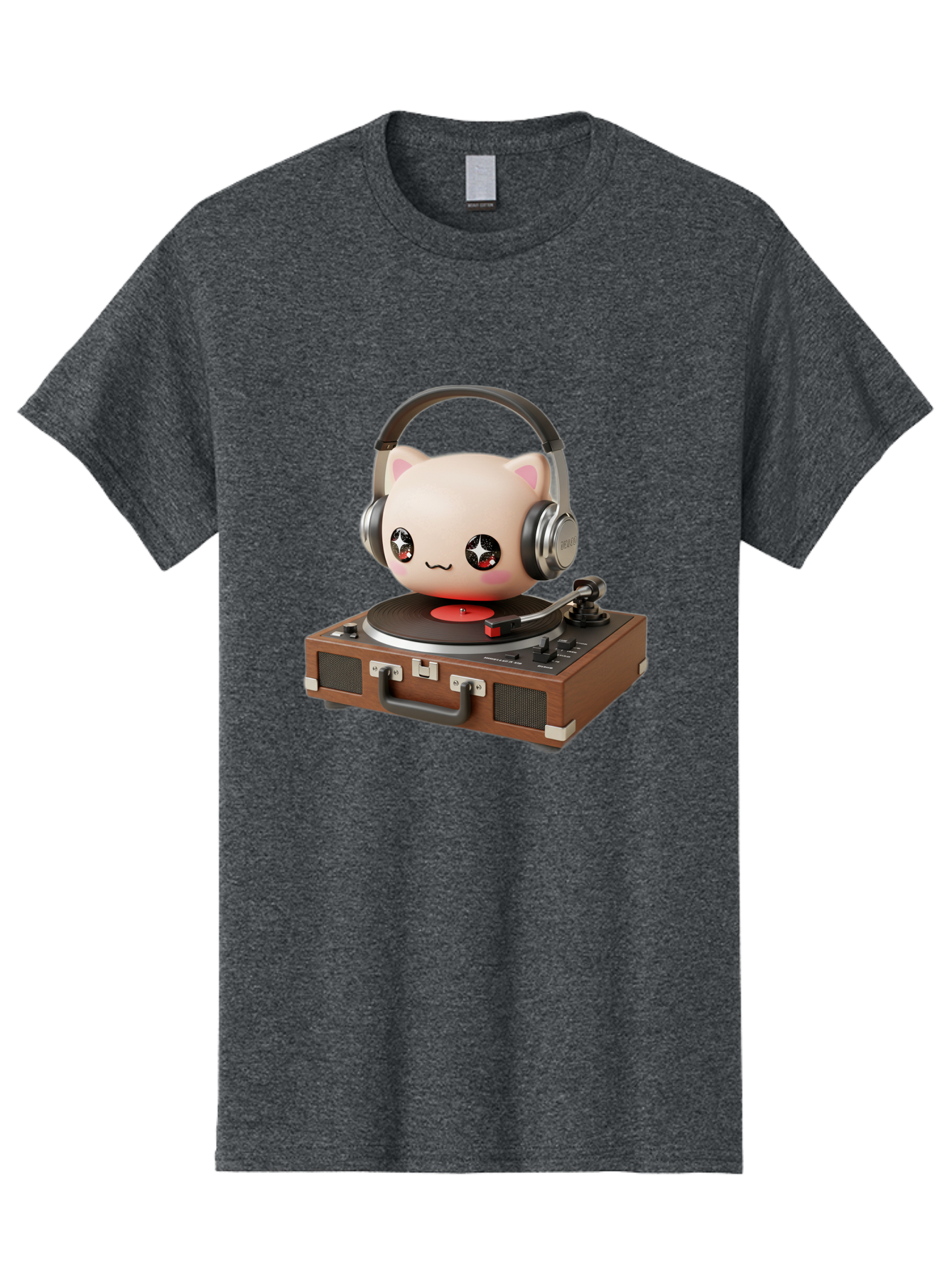 Cat-Headphones-Dj Men'S Graphic Tee, 100% Cotton, Comfortable Casual Summer Wear, Machine Washable, Cute Cat Head, Record Player, Vinyl Record, Headphones, Music Lover, Dj Cat, Retro Style, Nostalgic Vibe, Kawaii Culture, Cartoon Character Bac800 2