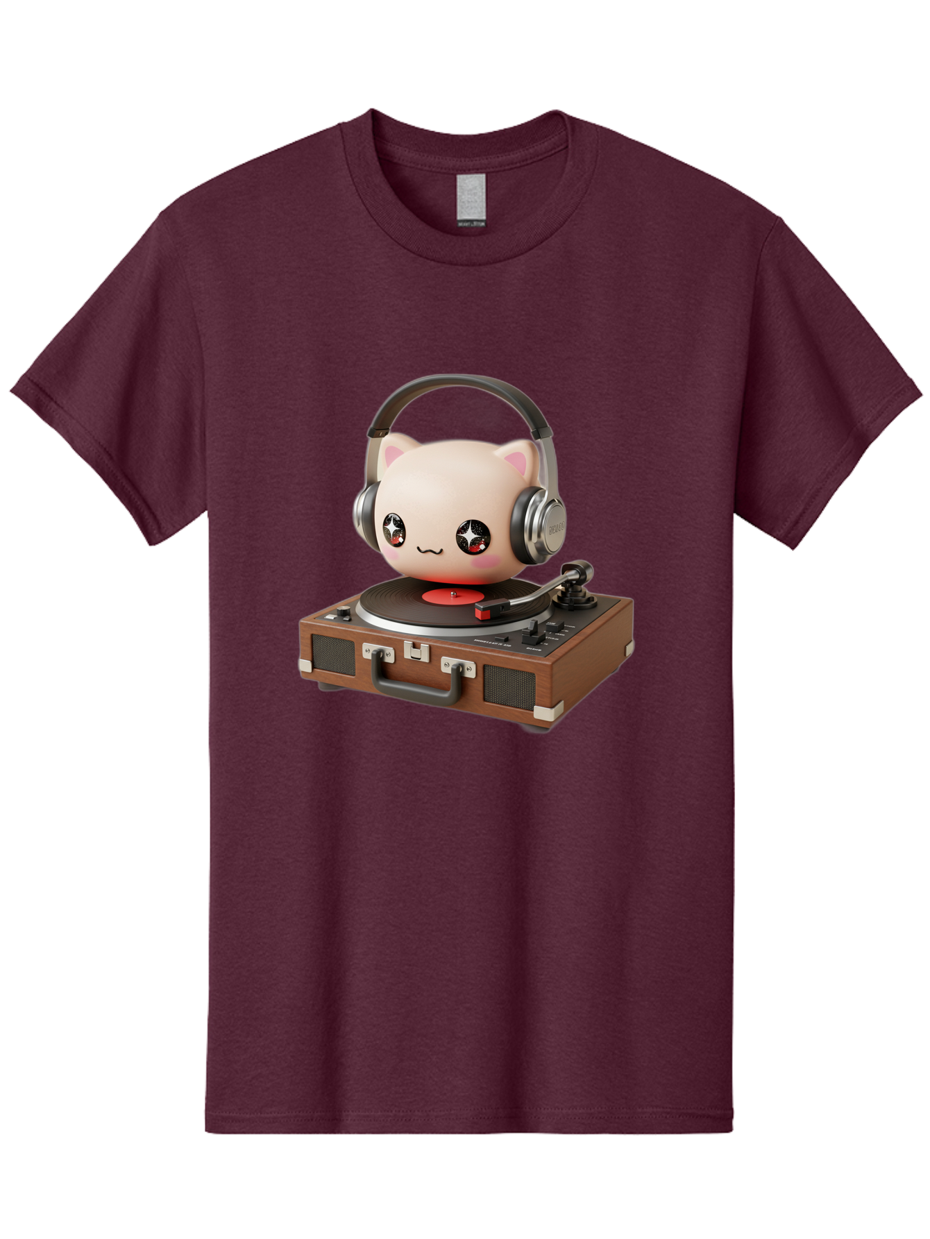 Cat-Headphones-Dj Men'S Graphic Tee, 100% Cotton, Comfortable Casual Summer Wear, Machine Washable, Cute Cat Head, Record Player, Vinyl Record, Headphones, Music Lover, Dj Cat, Retro Style, Nostalgic Vibe, Kawaii Culture, Cartoon Character Bac800 1
