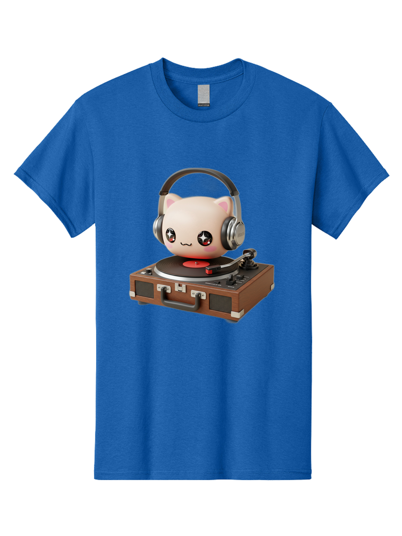 Cat-Headphones-Dj Men'S Graphic Tee, 100% Cotton, Comfortable Casual Summer Wear, Machine Washable, Cute Cat Head, Record Player, Vinyl Record, Headphones, Music Lover, Dj Cat, Retro Style, Nostalgic Vibe, Kawaii Culture, Cartoon Character Bac800 4