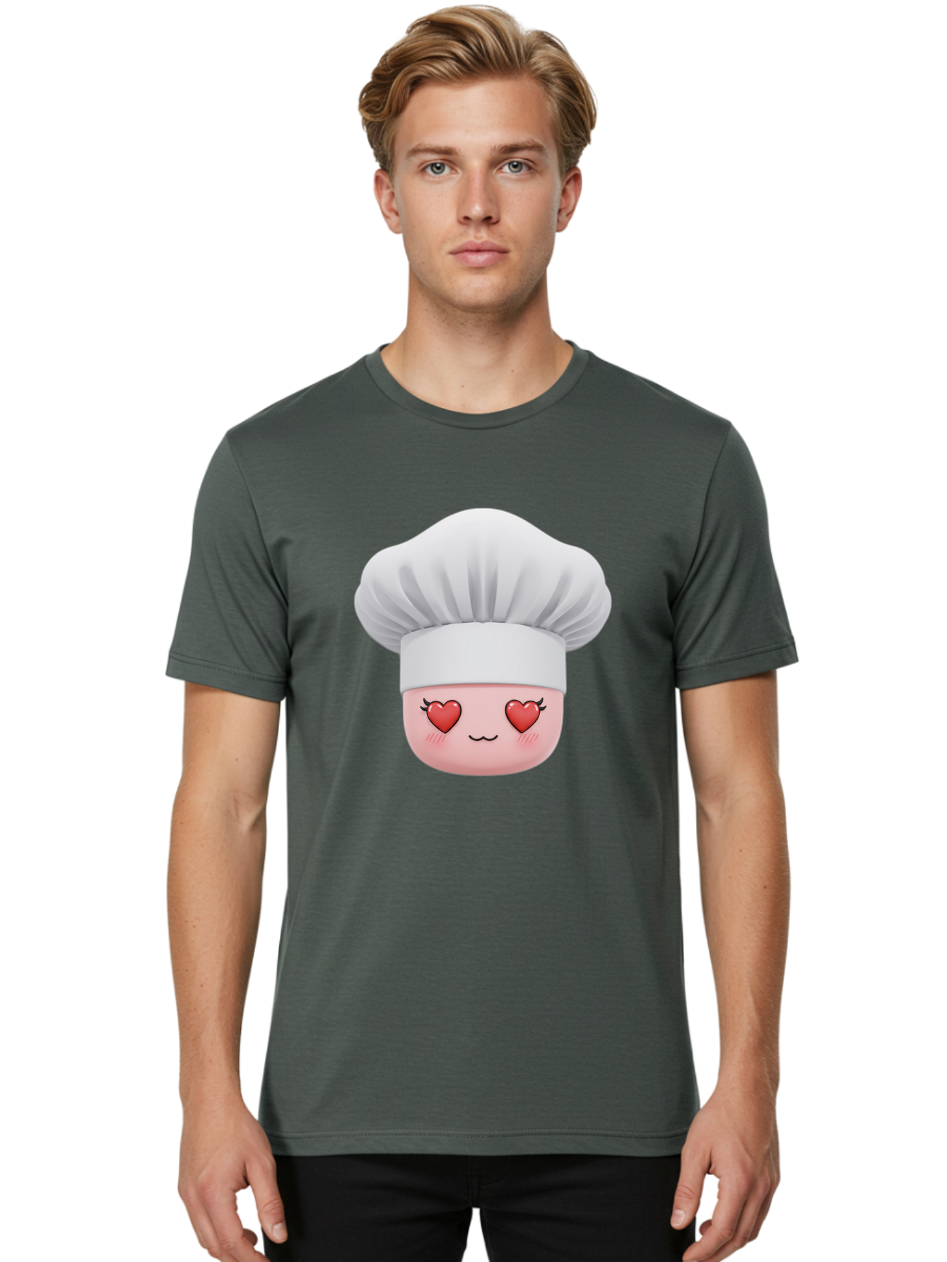 Chef-Emoji Men'S Graphic Tee, 100% Cotton, Comfortable Casual Summer Wear, Machine Washable, Cartoon Chef Hat, Chef Emoji, Cute Chef Face, Heart Eyes, Cooking Love, Culinary Passion, Adorable Character, Facial Expression, Cartoon Style Bac819 30