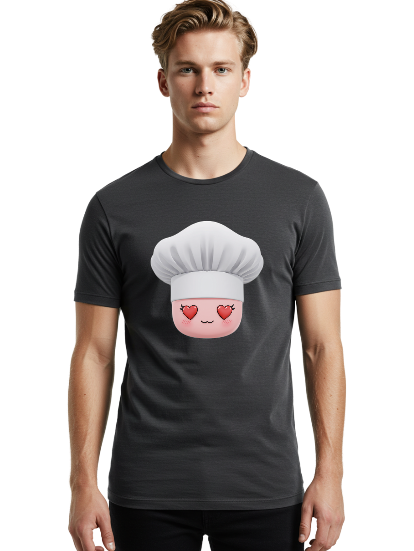 Chef-Emoji Men'S Graphic Tee, 100% Cotton, Comfortable Casual Summer Wear, Machine Washable, Cartoon Chef Hat, Chef Emoji, Cute Chef Face, Heart Eyes, Cooking Love, Culinary Passion, Adorable Character, Facial Expression, Cartoon Style Bac819 16