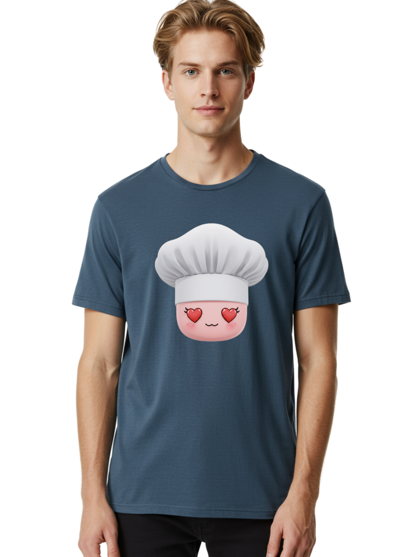 Chef-Emoji Men'S Graphic Tee, 100% Cotton, Comfortable Casual Summer Wear, Machine Washable, Cartoon Chef Hat, Chef Emoji, Cute Chef Face, Heart Eyes, Cooking Love, Culinary Passion, Adorable Character, Facial Expression, Cartoon Style Bac819 19