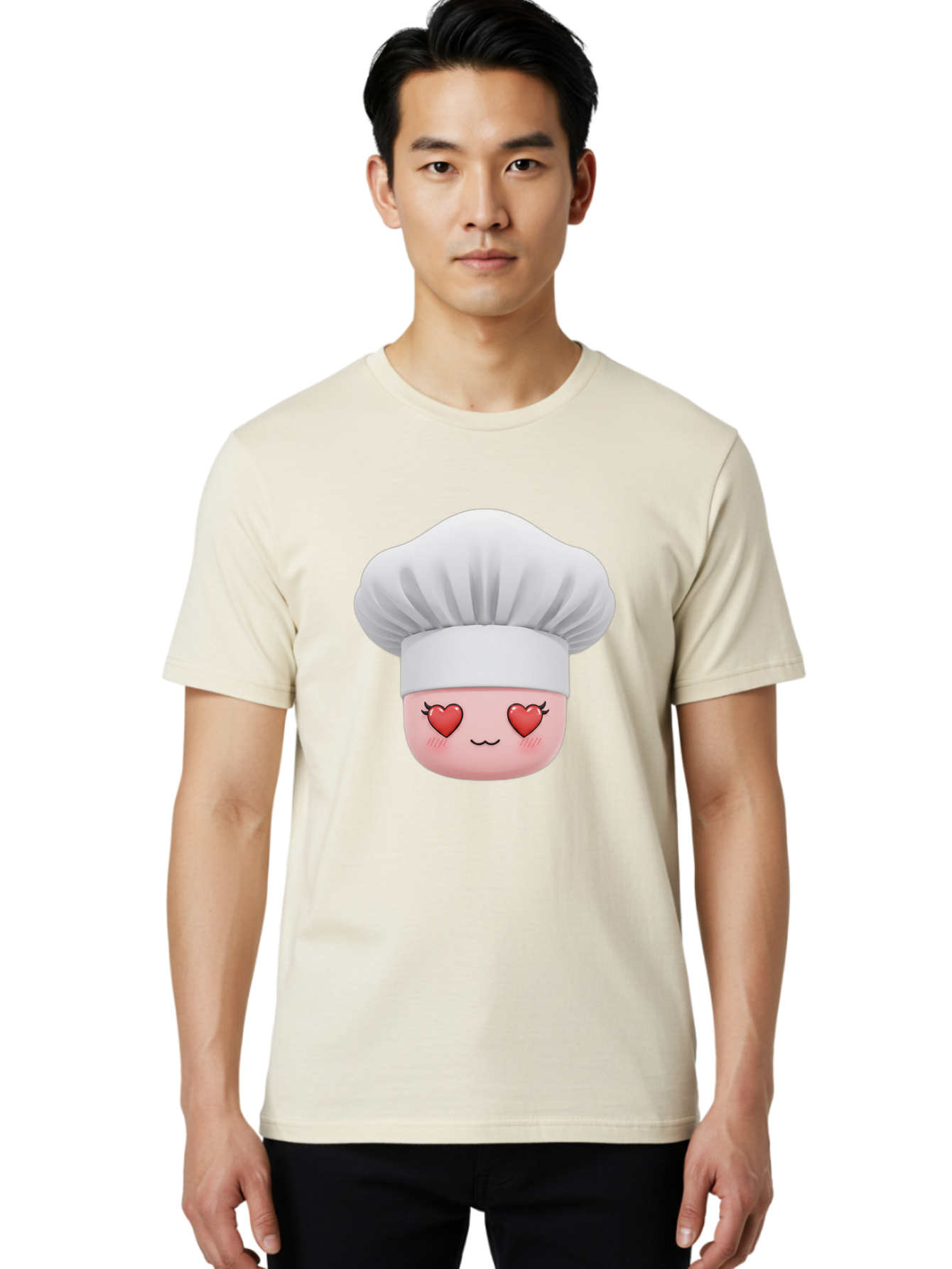 Chef-Emoji Men'S Graphic Tee, 100% Cotton, Comfortable Casual Summer Wear, Machine Washable, Cartoon Chef Hat, Chef Emoji, Cute Chef Face, Heart Eyes, Cooking Love, Culinary Passion, Adorable Character, Facial Expression, Cartoon Style Bac819 27