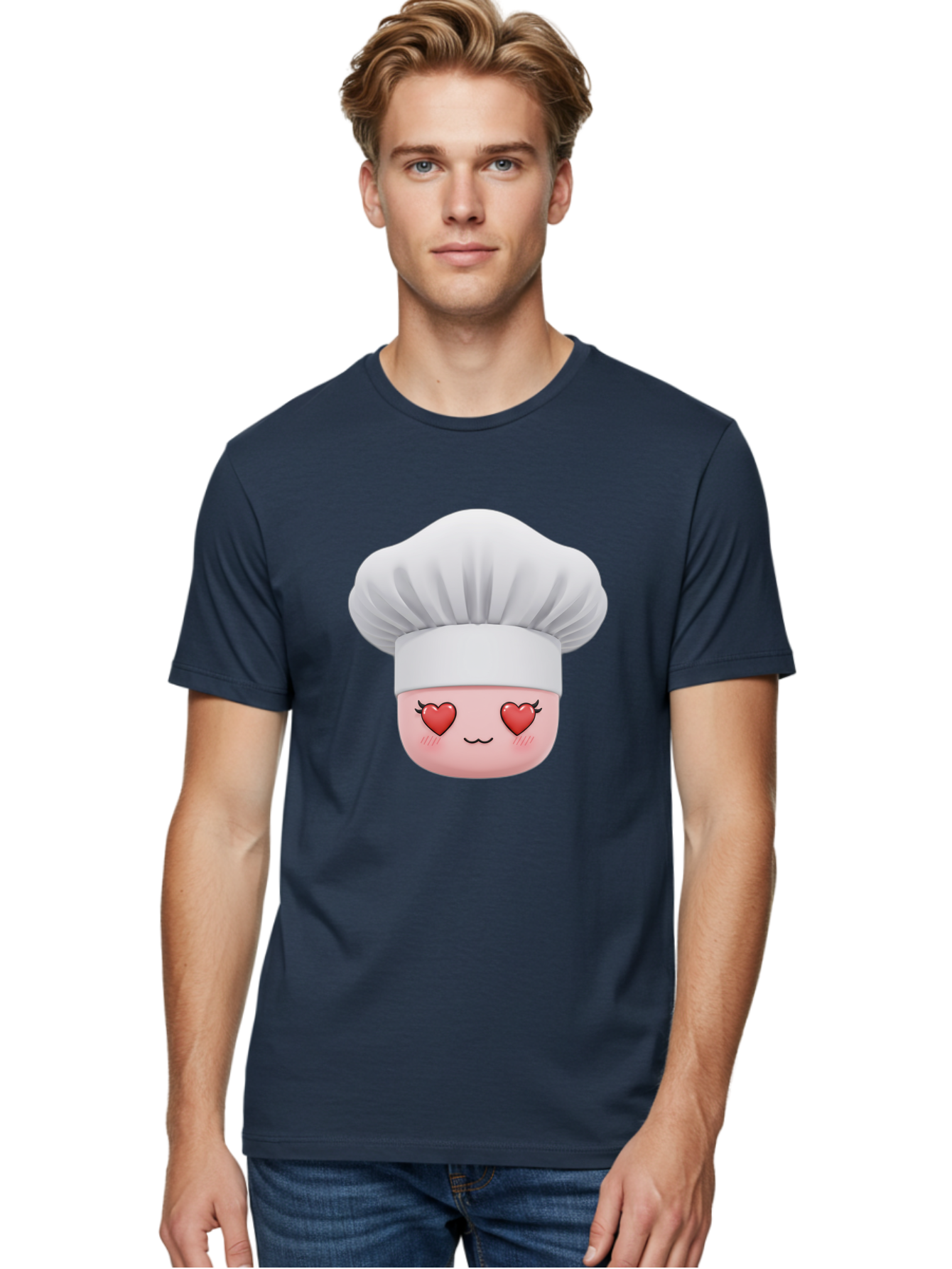 Chef-Emoji Men'S Graphic Tee, 100% Cotton, Comfortable Casual Summer Wear, Machine Washable, Cartoon Chef Hat, Chef Emoji, Cute Chef Face, Heart Eyes, Cooking Love, Culinary Passion, Adorable Character, Facial Expression, Cartoon Style Bac819 25